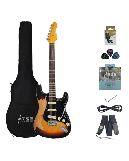 Haze Relic Tremolo Mahogany HST Electric Guitar - Sunburst SVTGSTBR