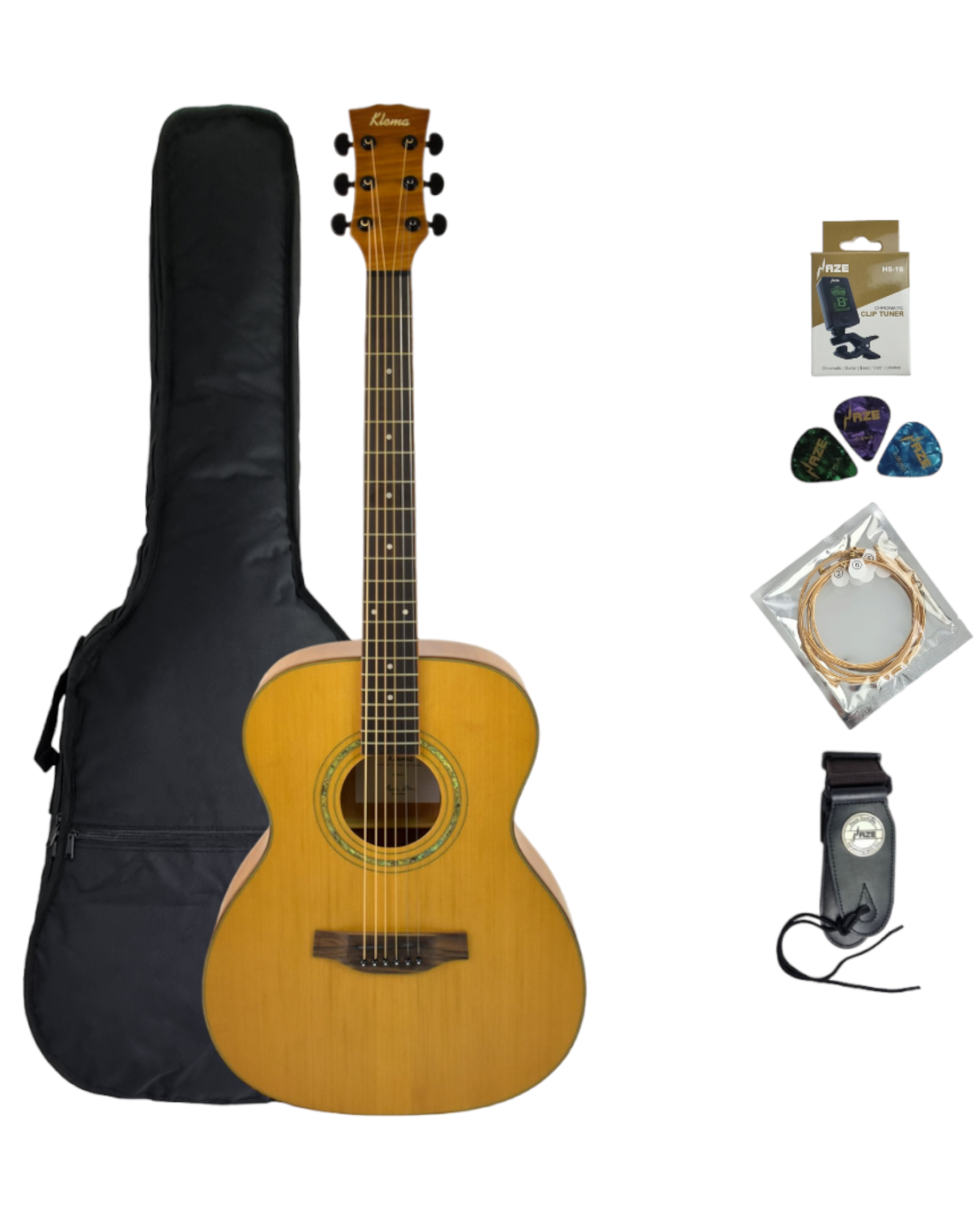 Klema K200JC Solid Canadian Cedar Top Flamed Mahogany Body Jumbo Acoustic Guitar - Natural