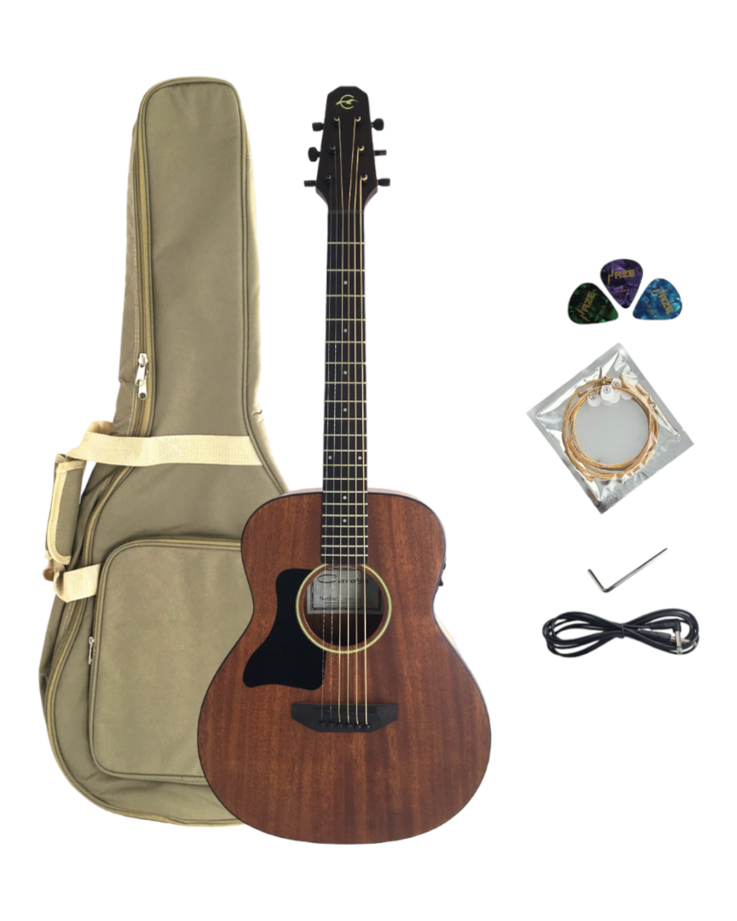 Left Hand Caraya 36″ (3/4) Solid Mahogany Top Acoustic Guitar w/EQ +10mm Padded Bag, String, Tuner and Picks