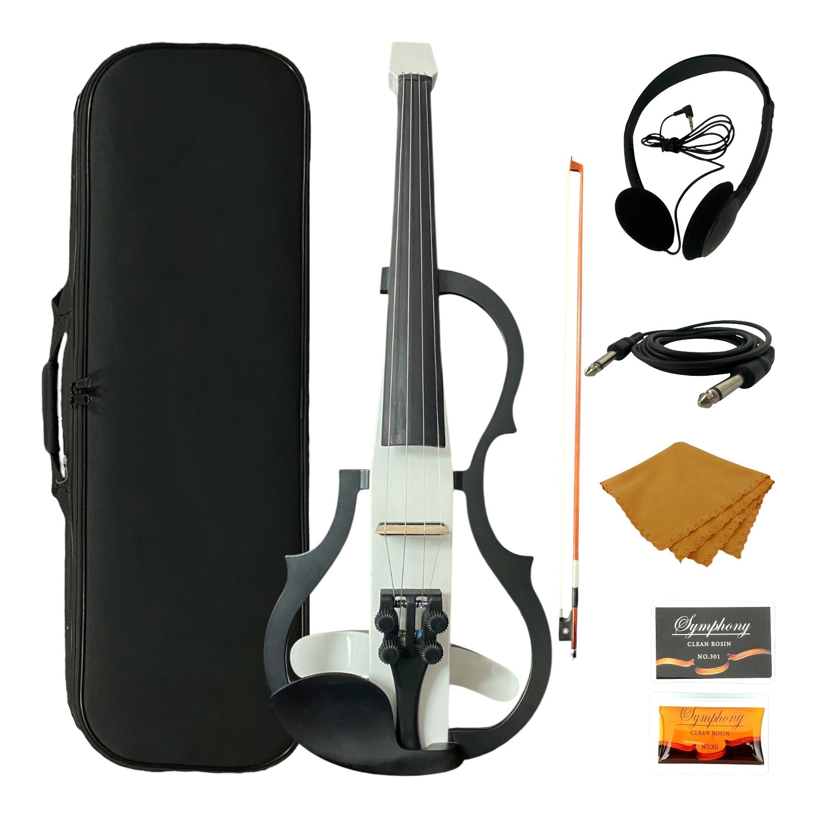 Pre-Order Symphony EVHL01WH Headless Catalpa ABS Electric Violin Outfit in White Gloss w/ Built-In EQ