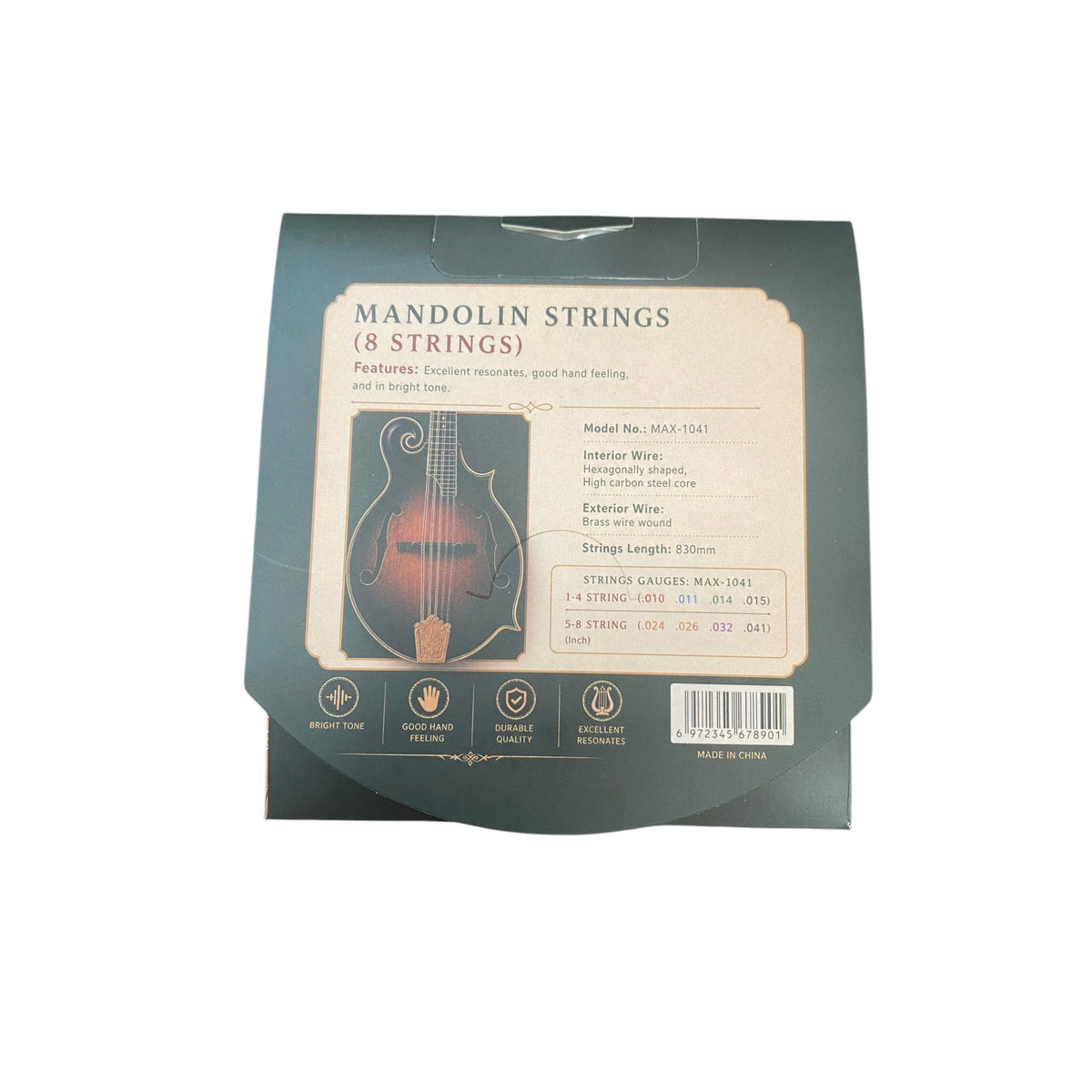 Symphony MAX-1041 8-String Mandolin Strings – High Carbon Steel Core, Brass Wound