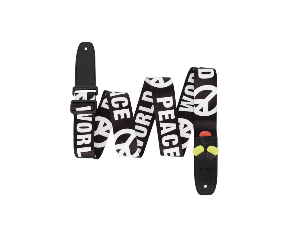 Amumu PC09PWT World Peace Guitar Strap White Polyester Cotton
