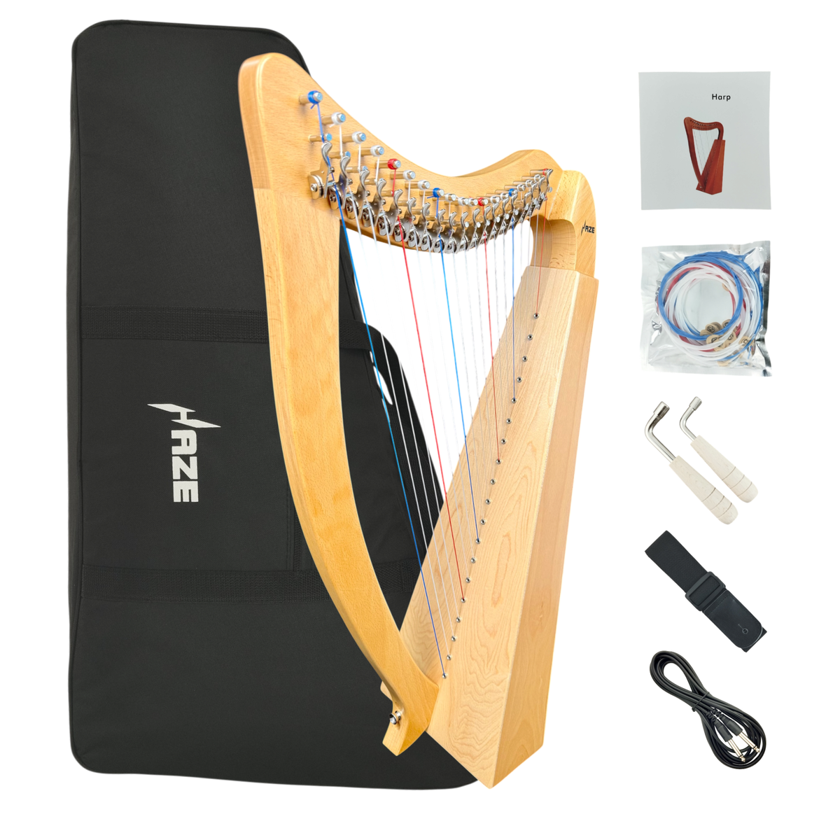 Haze WH19BH 19-String Lever-Fitted Lap Harp -  Natural Beech Harp with Maple Soundboard