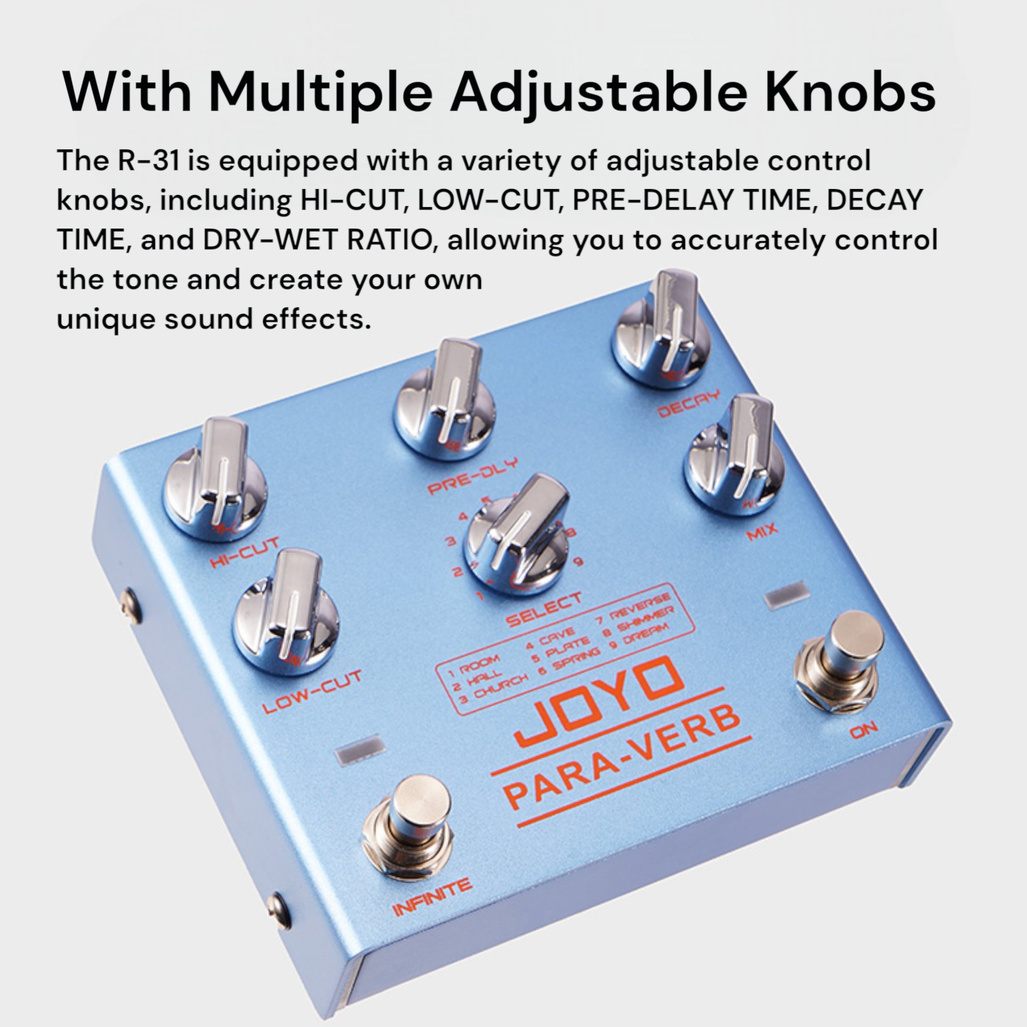 Joyo R31 PARA-VERB Multifunctional Stereo Reverb Guitar Effects Pedal w/ Ambient Lighting