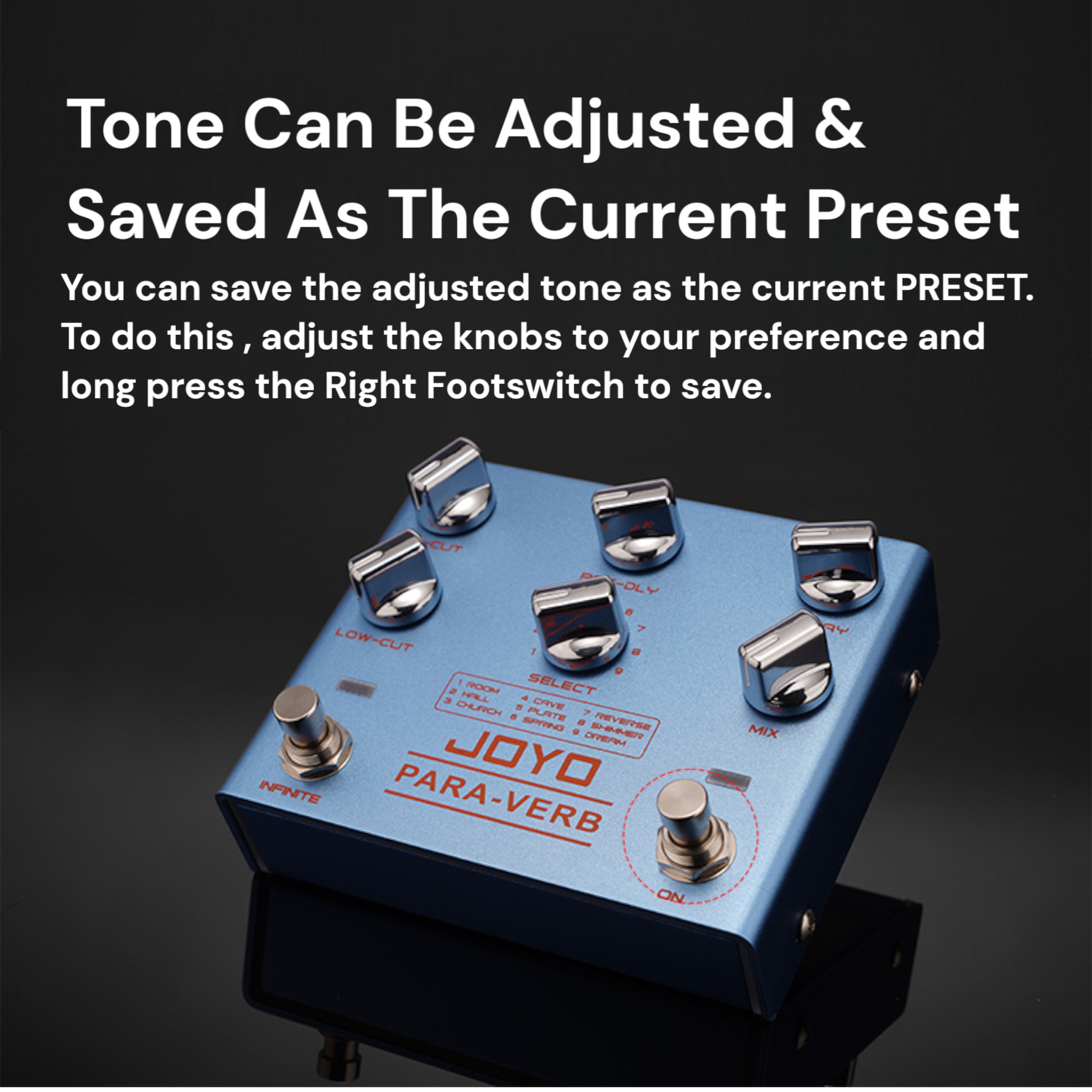 Joyo R31 PARA-VERB Multifunctional Stereo Reverb Guitar Effects Pedal w/ Ambient Lighting