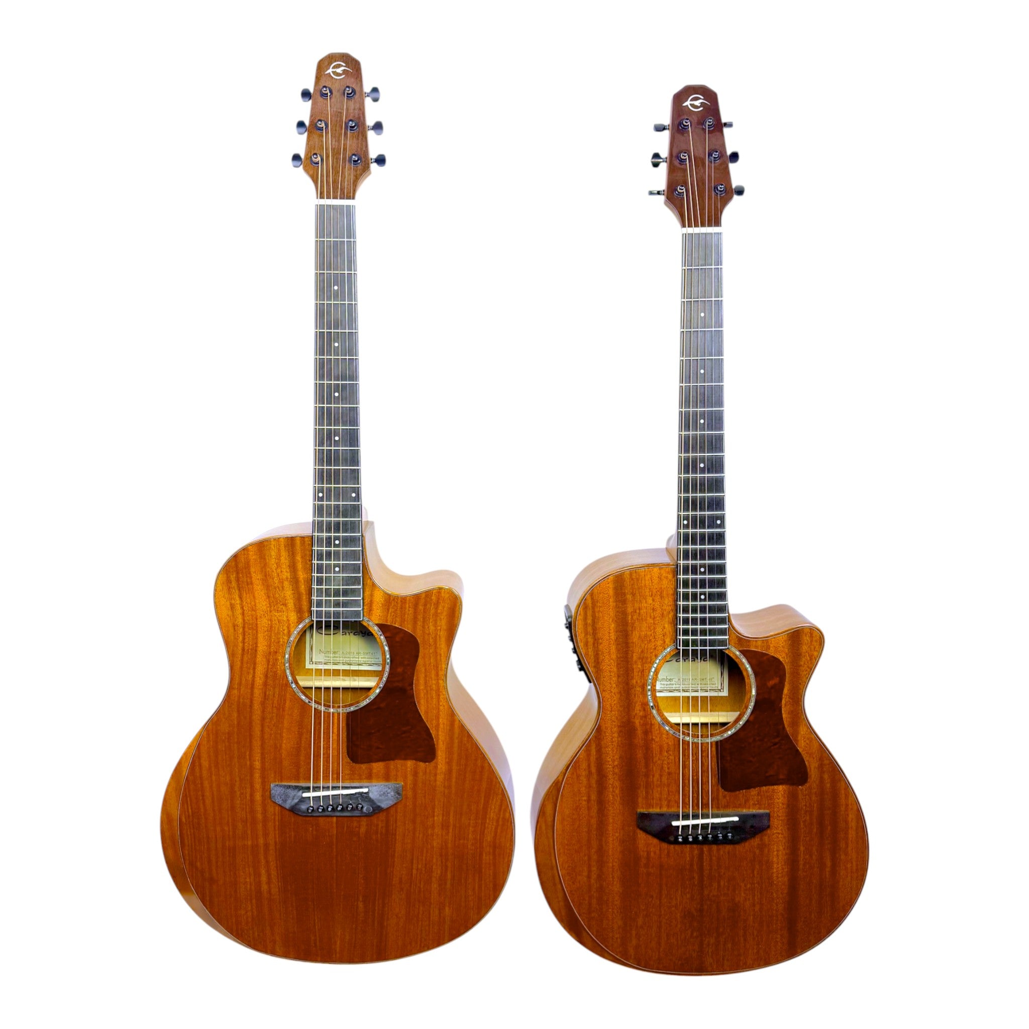 Caraya 'Noblewood' A2016ARSMT 40"/41" Solid Mahogany Beveled Armrest Built-In Pickup/Tuner Acoustic Guitar - Natural