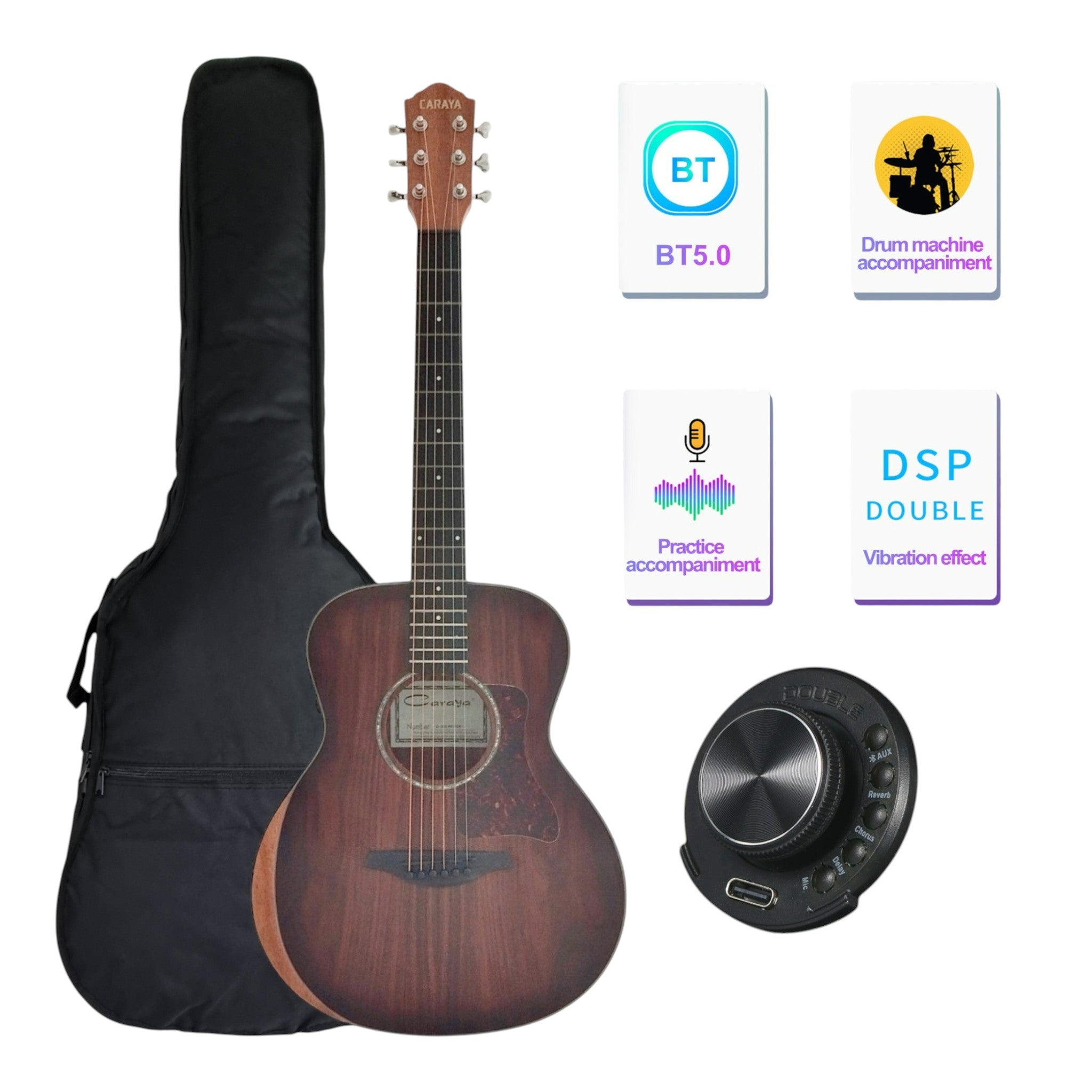 Caraya D36SKOA Traveller Guitar with Double OS1 Vibration Pickup