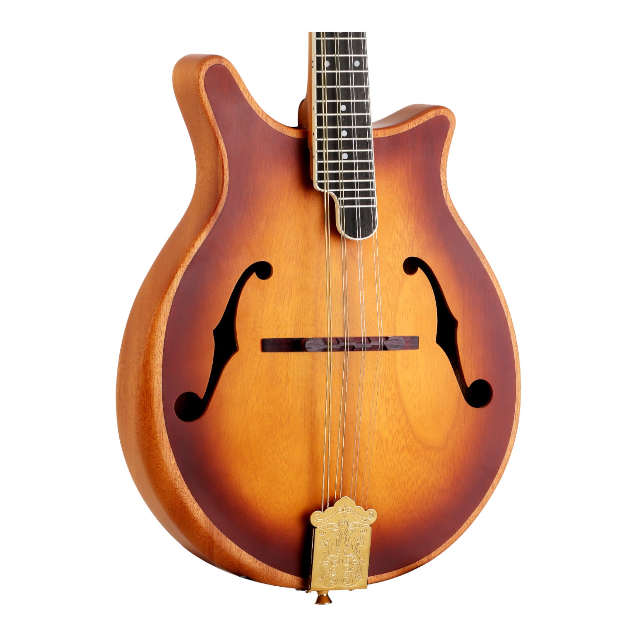 Caraya Solid Okoume Paulownia "Modern Twist" Mandolin in Sunburst w/ Bevelled Edges & Gold Hardware - DMA40