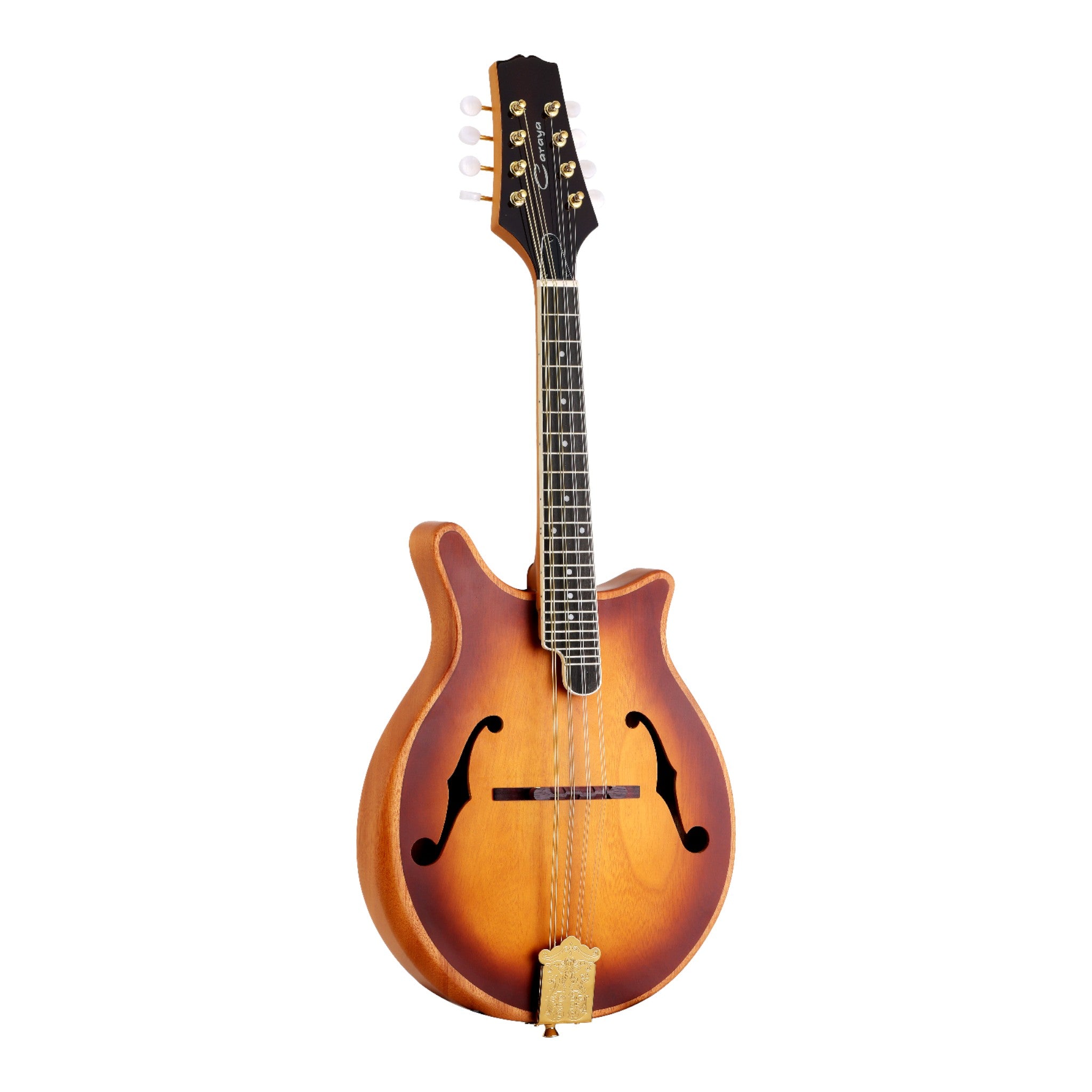 Caraya Solid Okoume Paulownia "Modern Twist" Mandolin in Sunburst w/ Bevelled Edges & Gold Hardware - DMA40