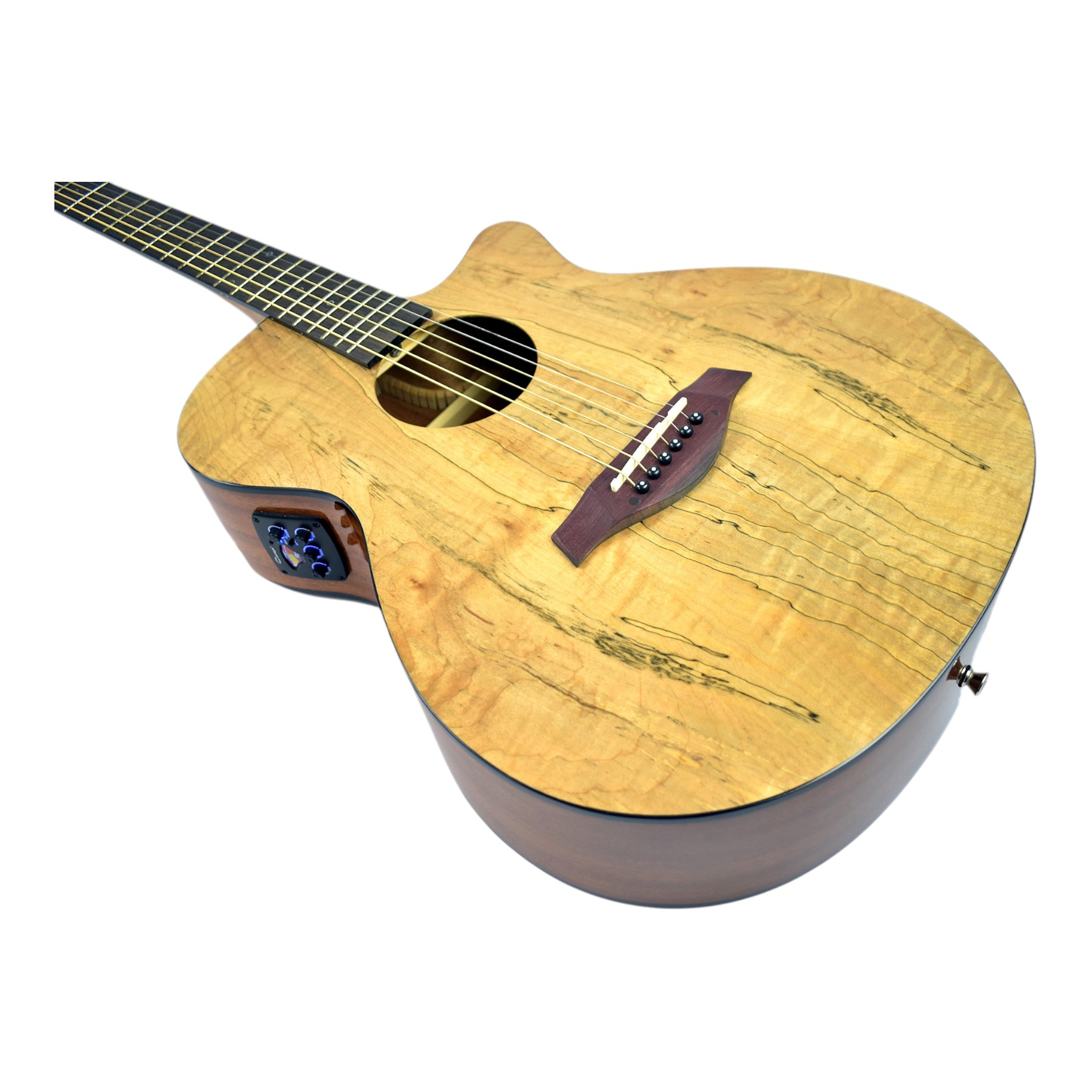 Caraya HSGYPSYCEQGC Spalted Spruce Built-In Pickups/Tuner OM Cutaway Acoustic Guitar - Natural