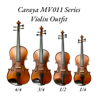 Caraya MV011 4/4 to 1/4 Violin Outfit in Natural Vintage w/ Foam Case, Shoulder Rest, Bow, and Rosin