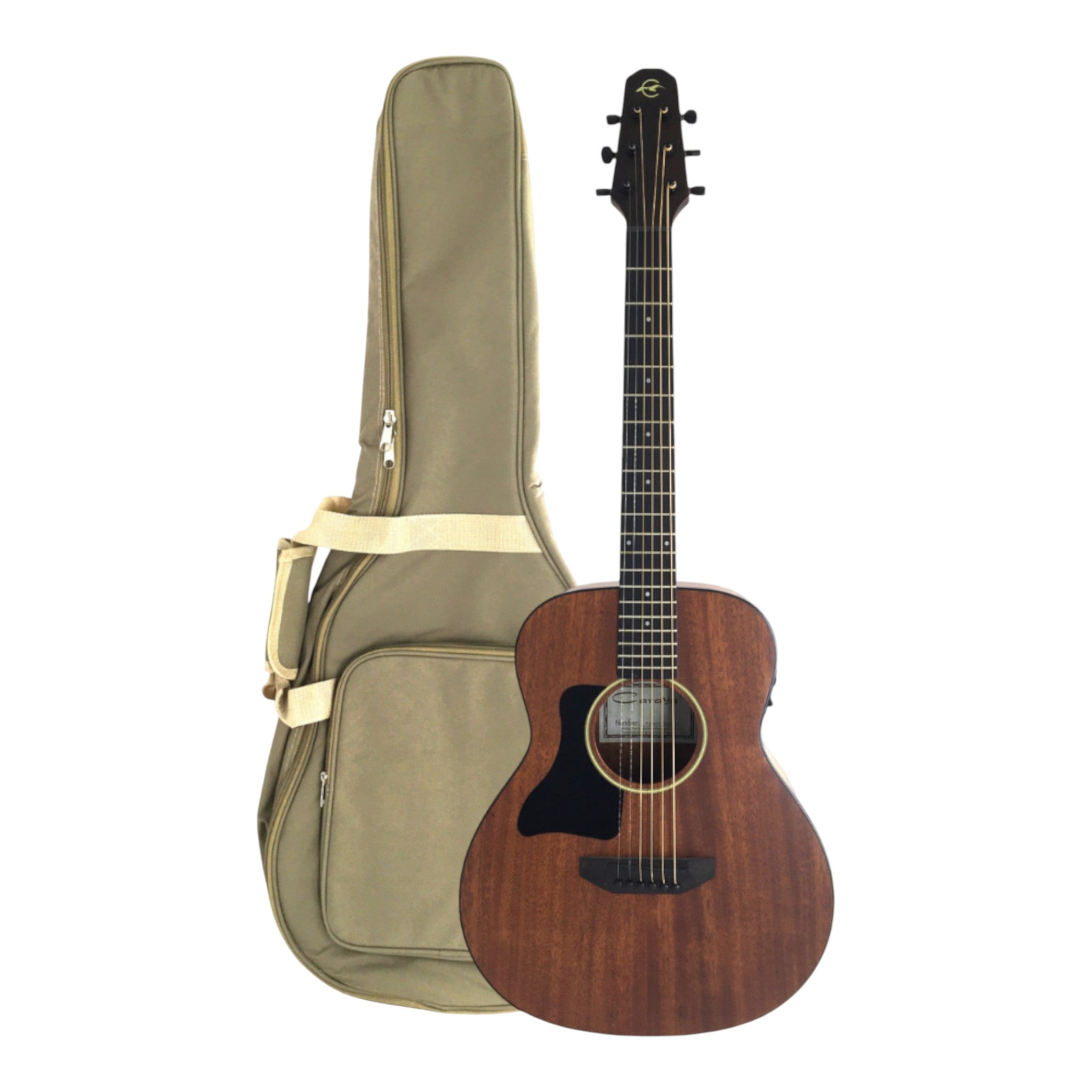 Caraya P304111SEQLH Left-Handed 3/4 Traveller Solid Mahogany Acoustic Guitar w/ Built-In Tuner, Pickup & Padded Bag