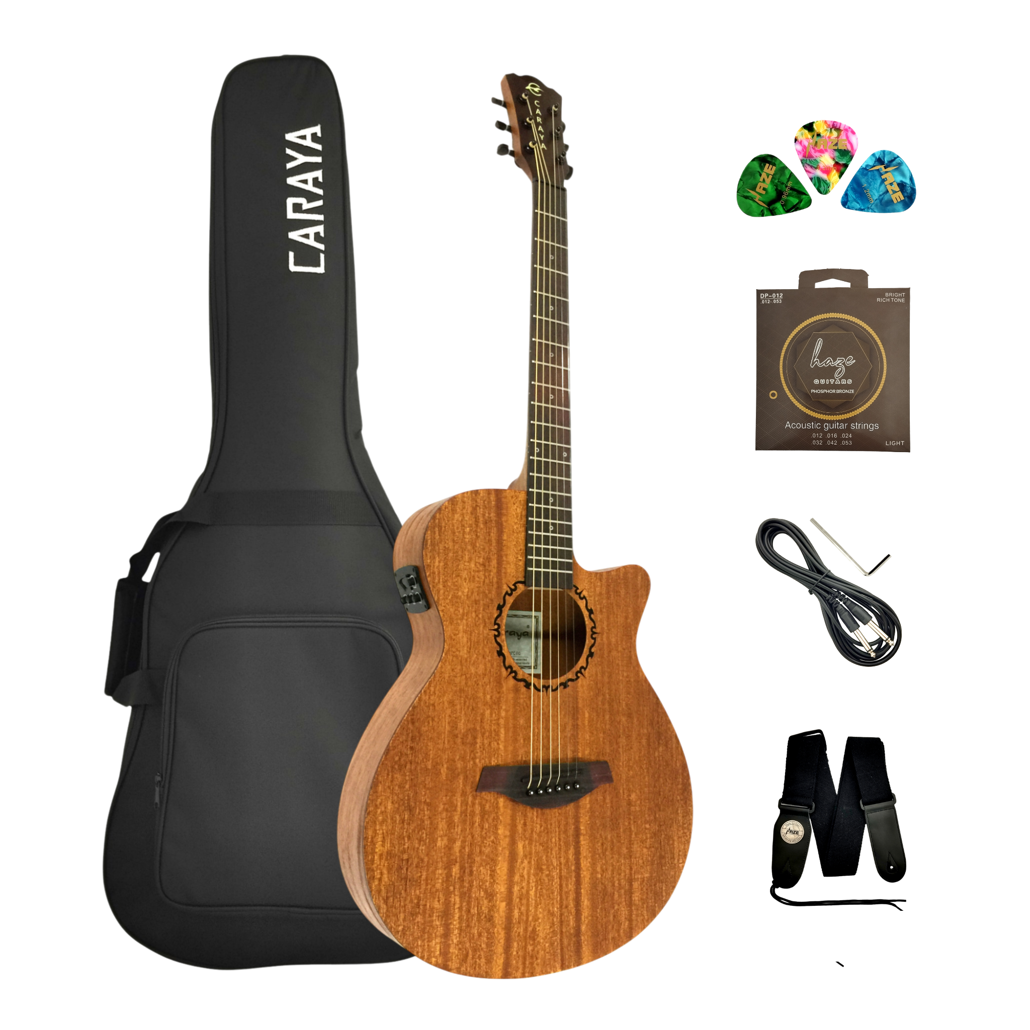 Caraya SAFAIR40CEQ 40" Traveler Thin Body Built-In Pickups/Tuner Acoustic Guitar - Natural with Accessories and 10W Amp. (Optional)