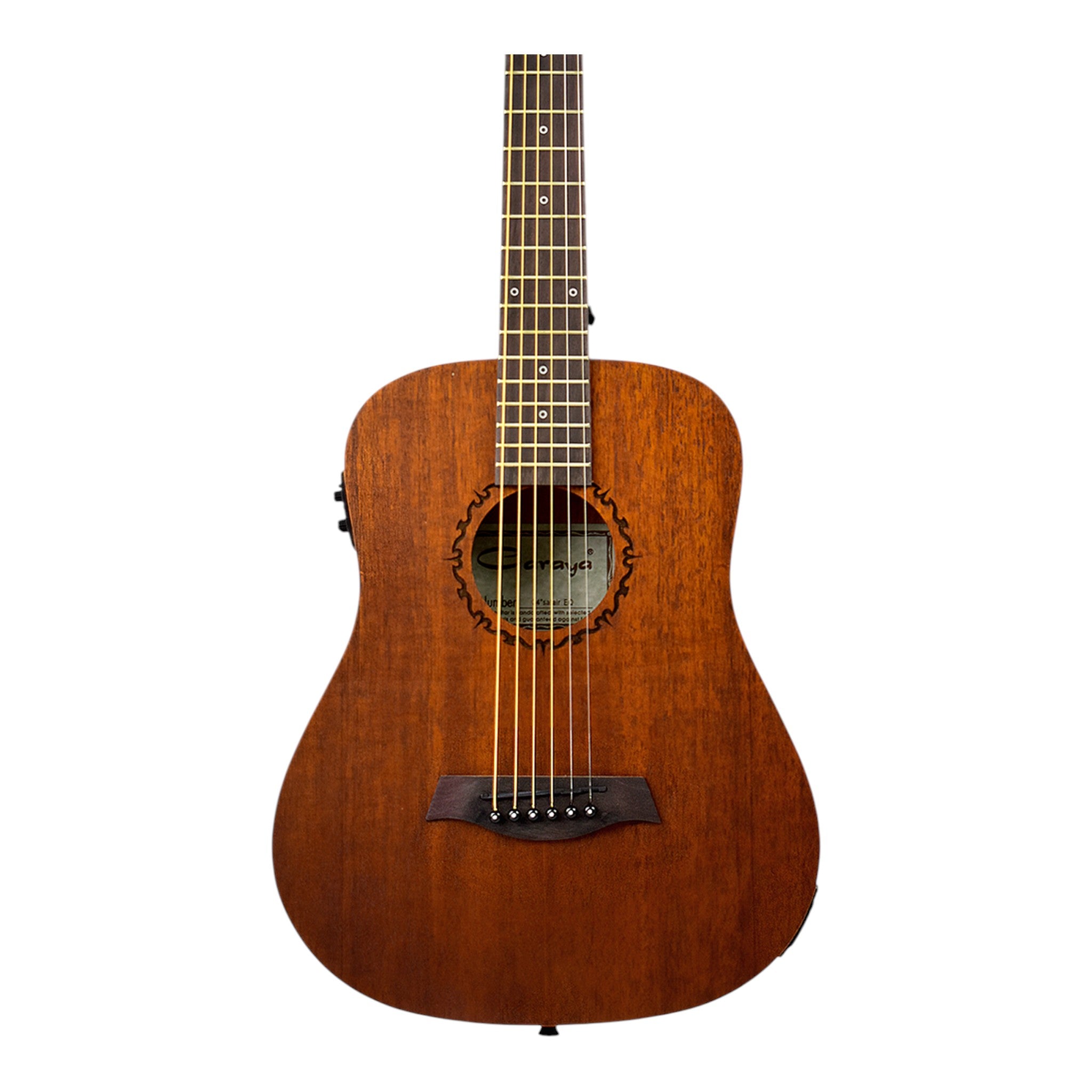 Caraya SAFAIR34EQ 34" All Mahogany Built-In Pickups/Tuner Acoustic Guitar - Natural with Accessories and 10W Amp. (Optional)