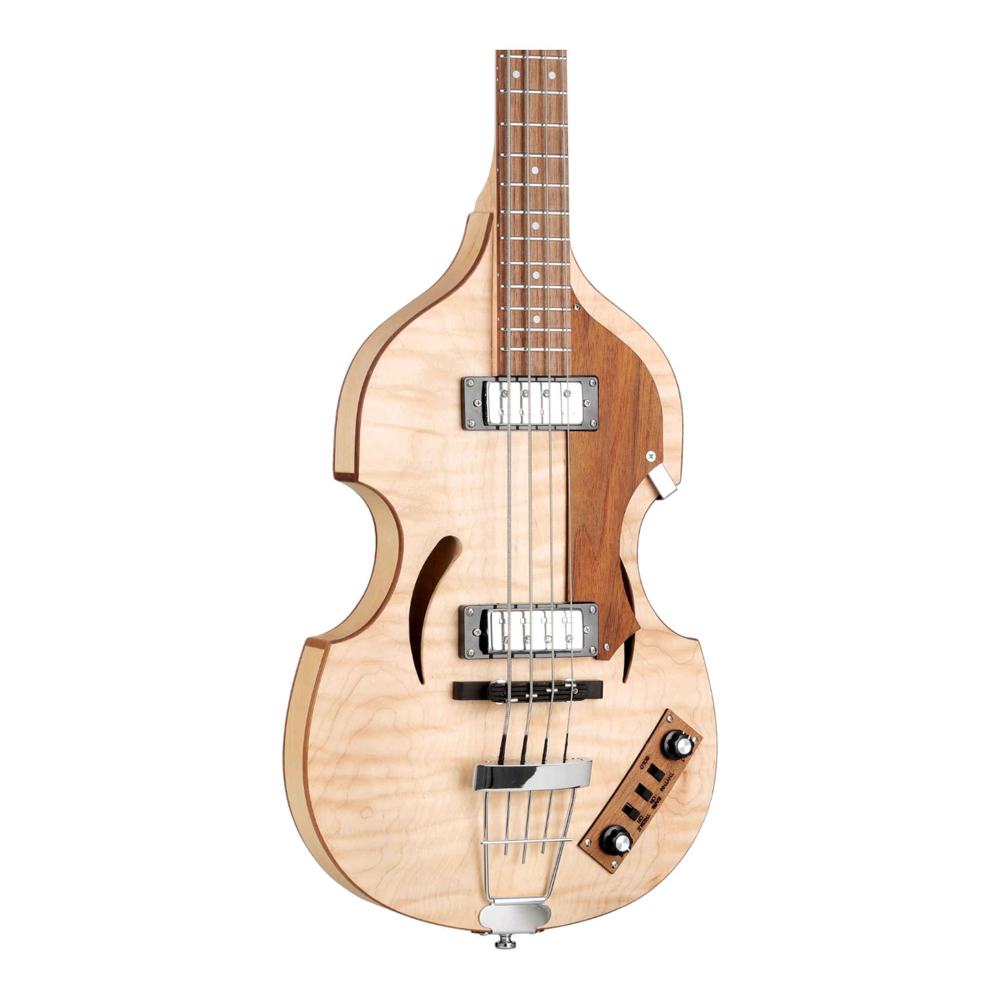 Caraya Flamed Maple 4-String Semi-Hollow Violin Bass Guitar  SBG008