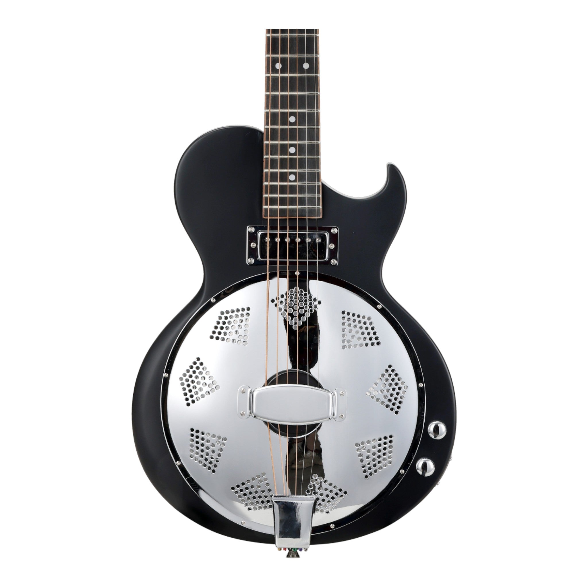 Caraya SDG80 Hybrid Electric-Acoustic Resonator Guitar – Okoume, Satin Black