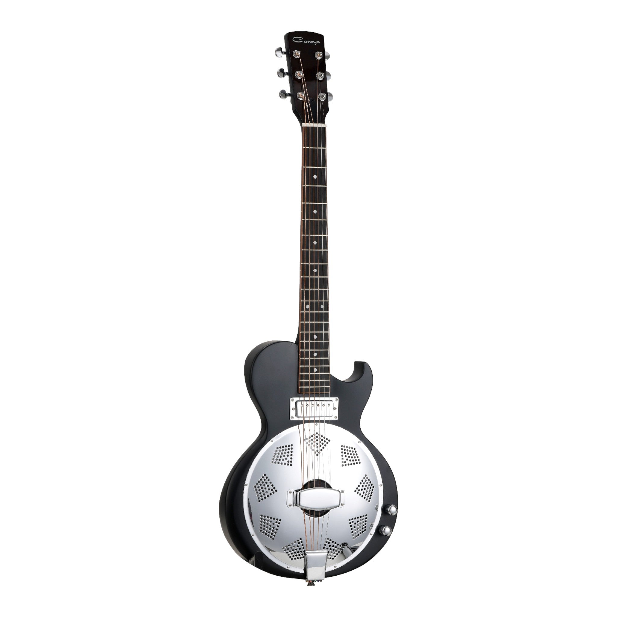 Caraya SDG80 Hybrid Electric-Acoustic Resonator Guitar – Okoume, Satin Black