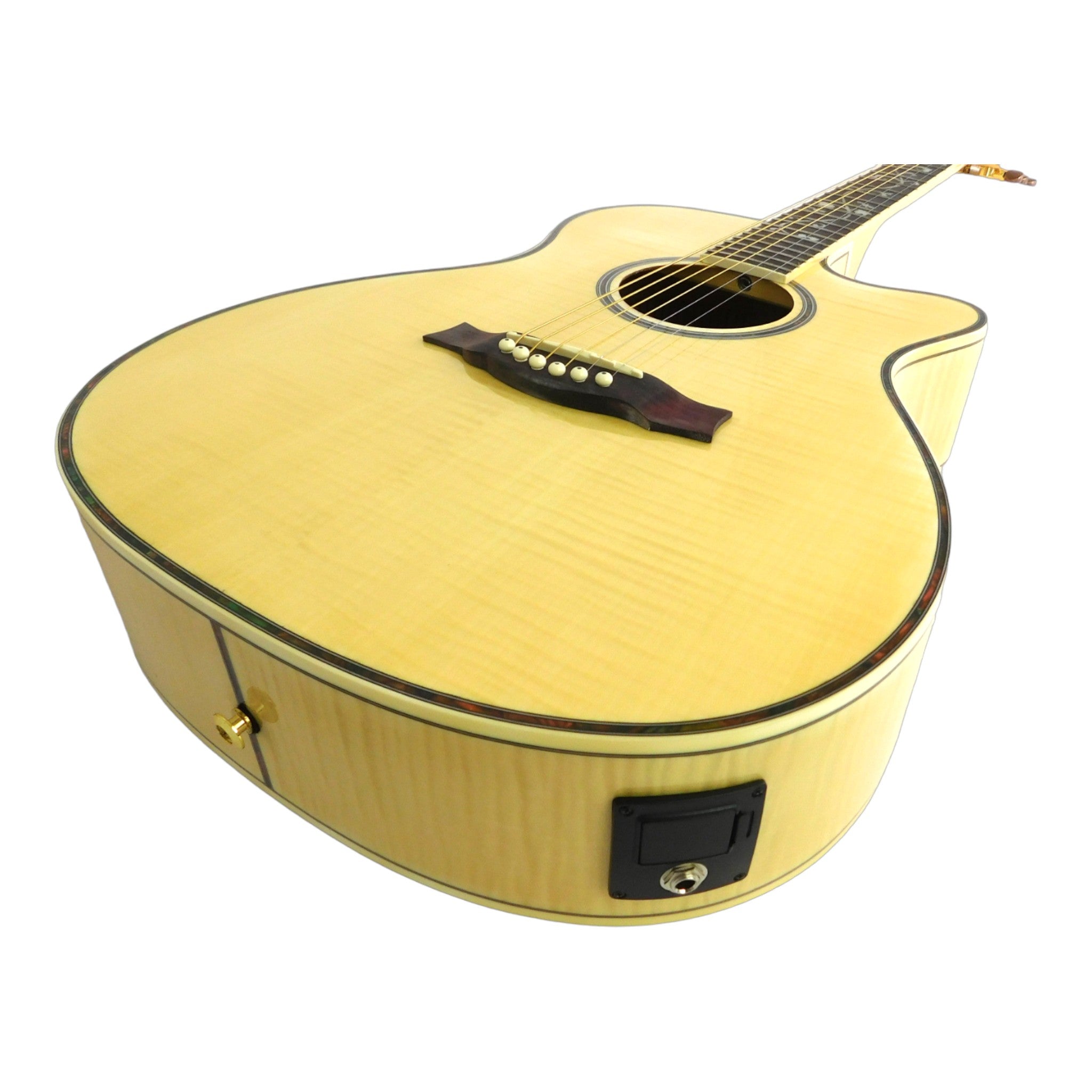 Caraya SDG837CEQN All Flame Maple Built-In Pickups/Tuner Cutaway Acoustic Guitar - Natural