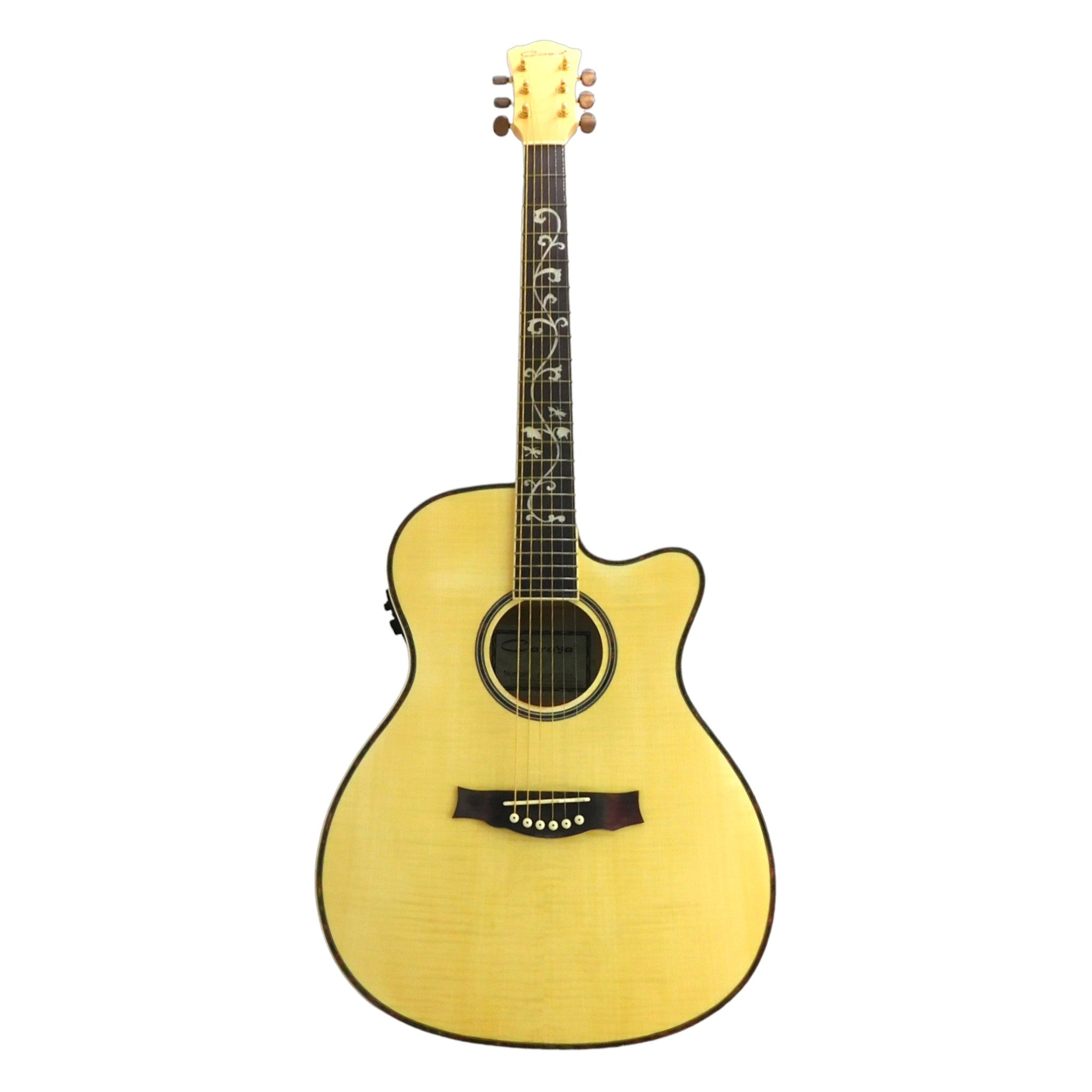 Caraya SDG837CEQN All Flame Maple Built-In Pickups/Tuner Cutaway Acoustic Guitar - Natural