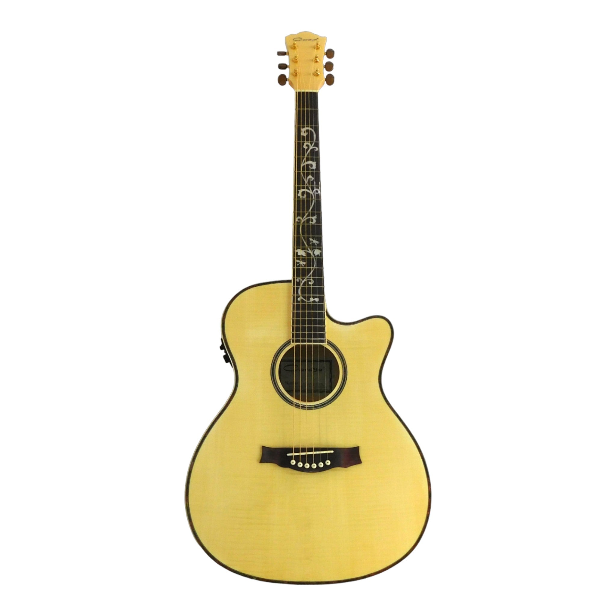 Caraya SDG837CEQN All Flame Maple Built-In Pickups/Tuner Cutaway Acoustic Guitar - Natural