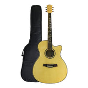 Caraya SDG837CEQN All Flame Maple Built-In Pickups/Tuner Cutaway Acoustic Guitar - Natural