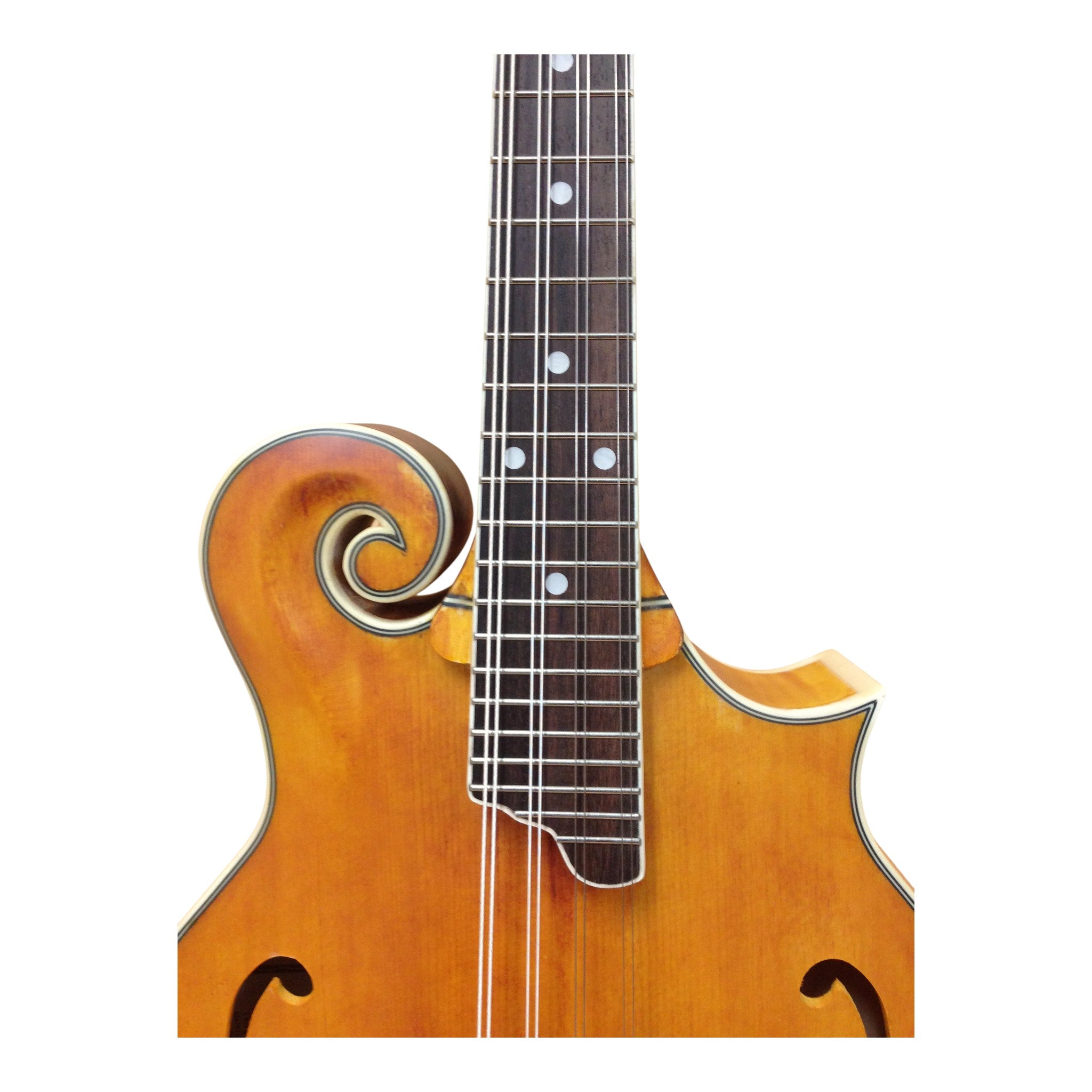 Caraya SMA938 Solid Spruce Top & Flamed Maple F-Style Mandolin in Natural Satin