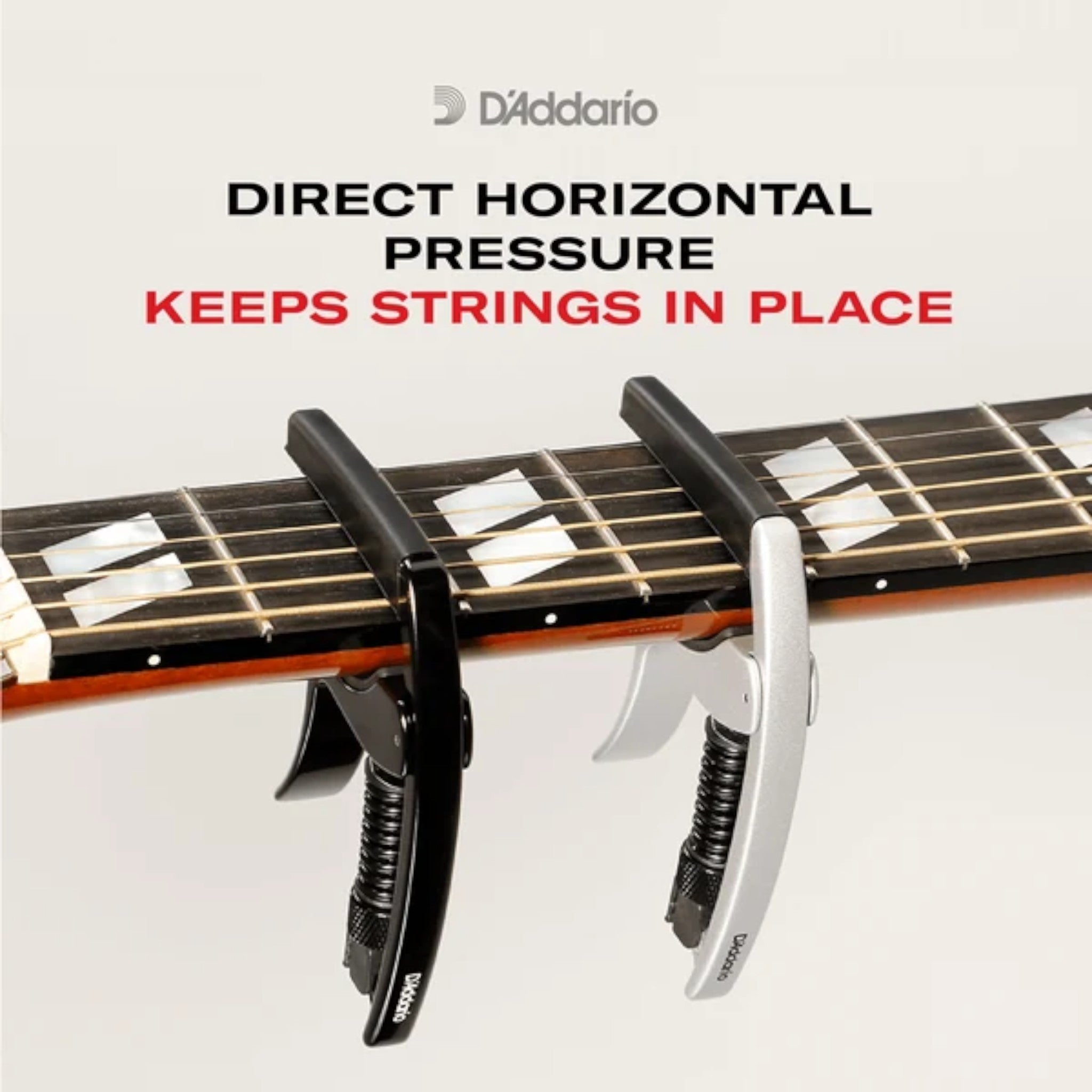 D'Addario PWCP09S Aluminium Adjustable Trigger-Type "Tri-Action" Capo for 6-String Guitars - Silver