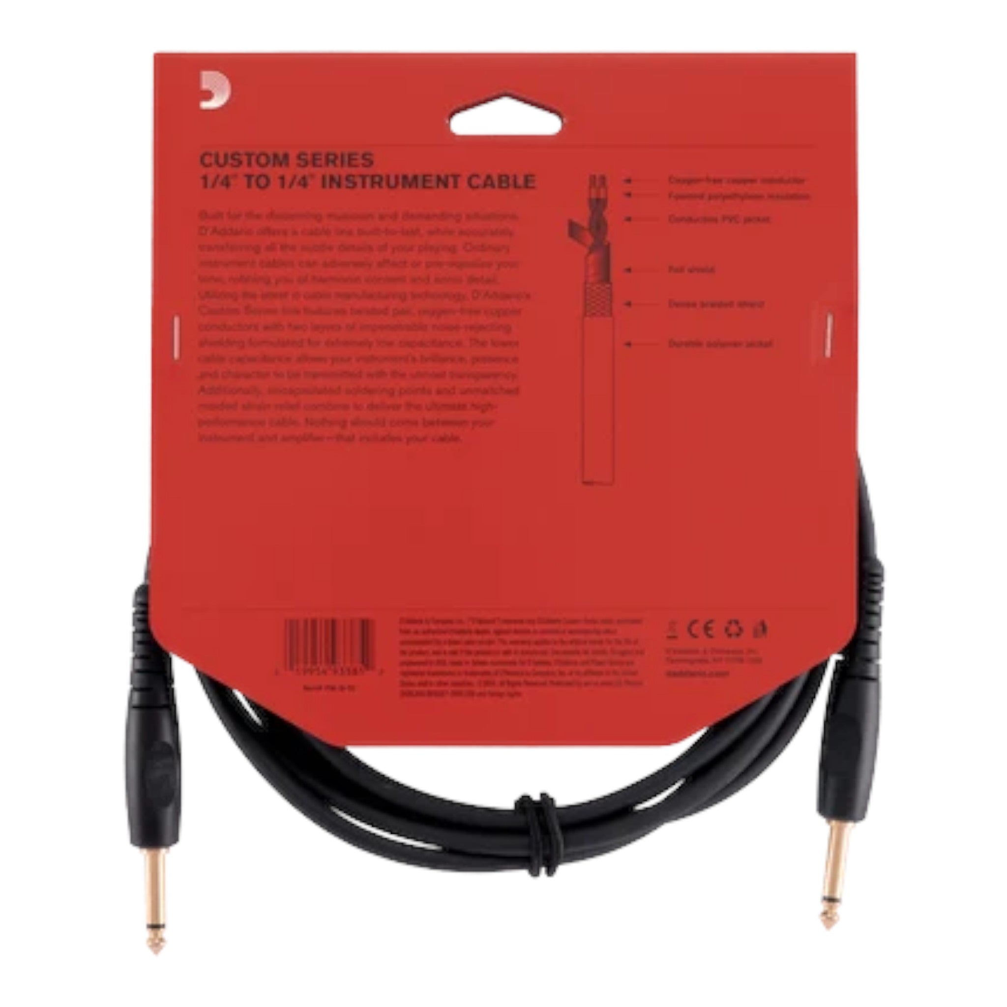 D'Addario Custom Series 1/4" Jack Instrument Cable - Straight-Straight