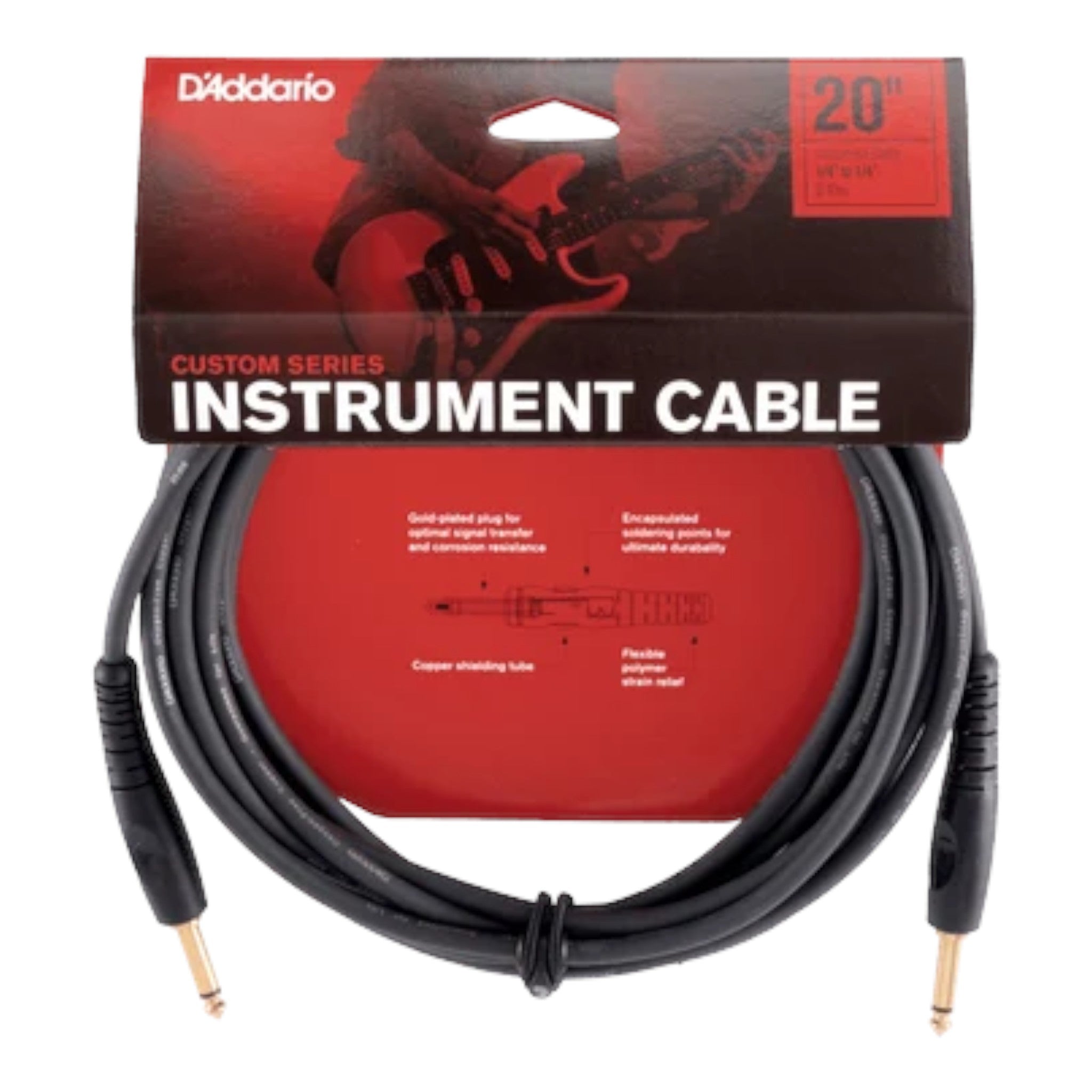 D'Addario Custom Series 1/4" Jack Instrument Cable - Straight-Straight