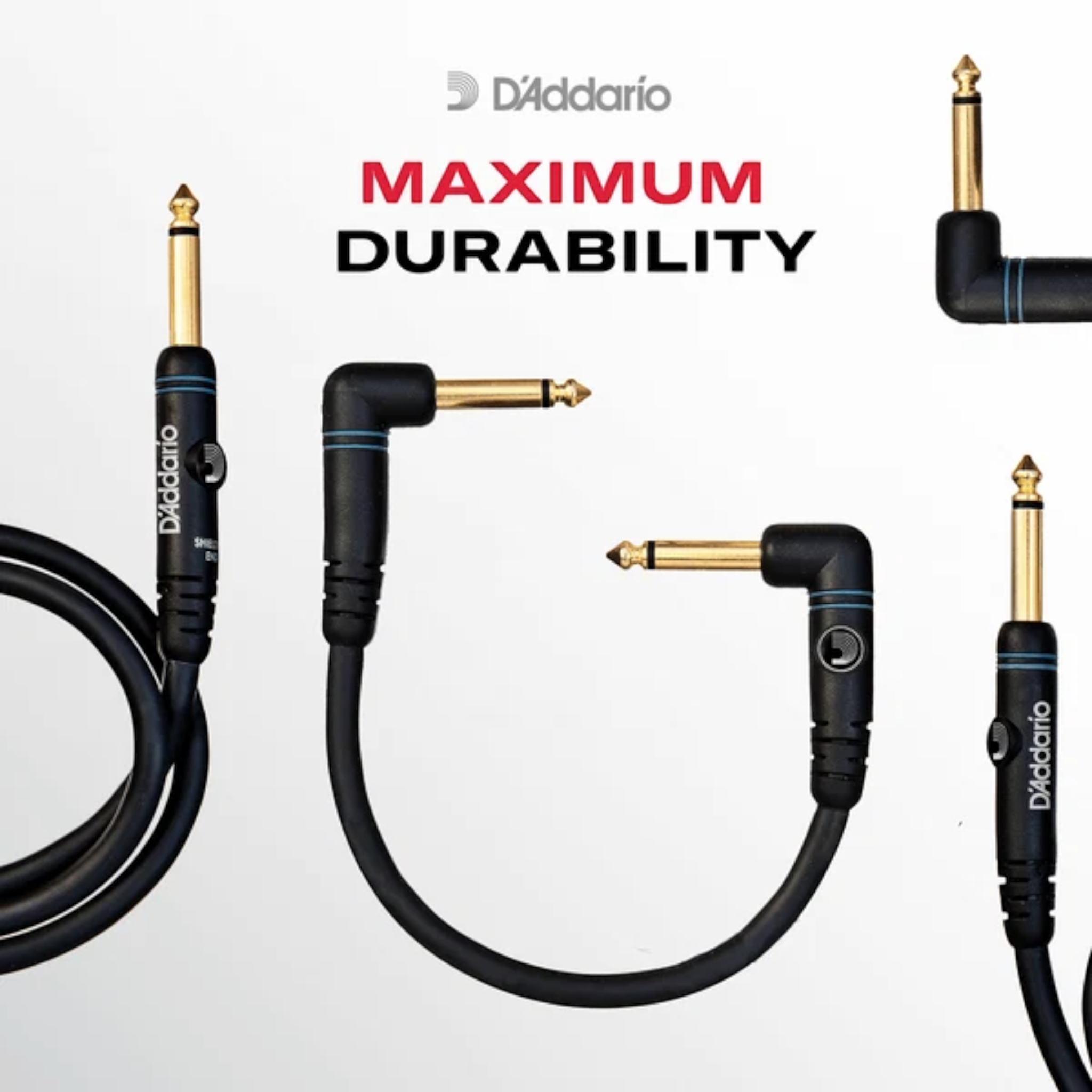 D'Addario Custom Series 1/4" Jack Instrument Cable - Right Angle-Straight