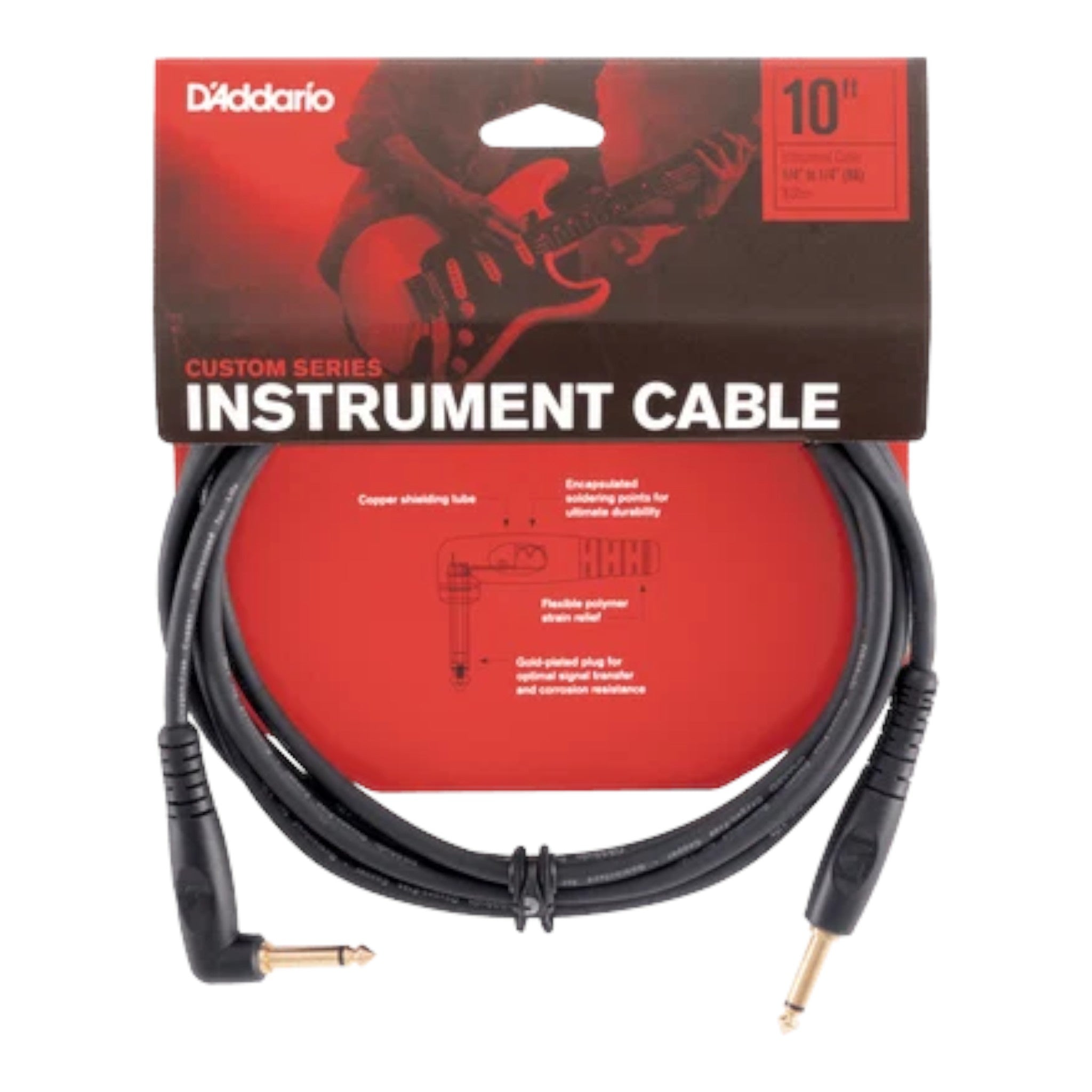 D'Addario Custom Series 1/4" Jack Instrument Cable - Right Angle-Straight