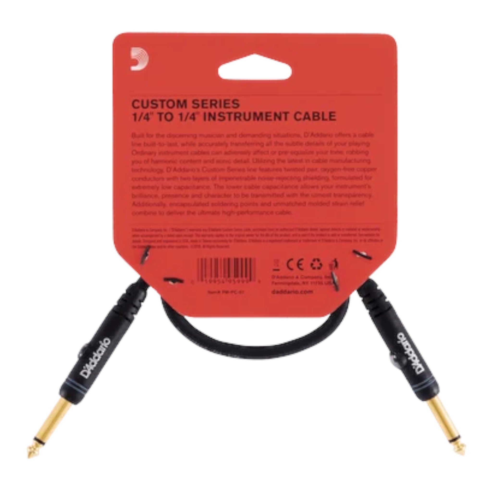 D'Addario 1ft Custom Series Straight Patch Cable - Single Cable