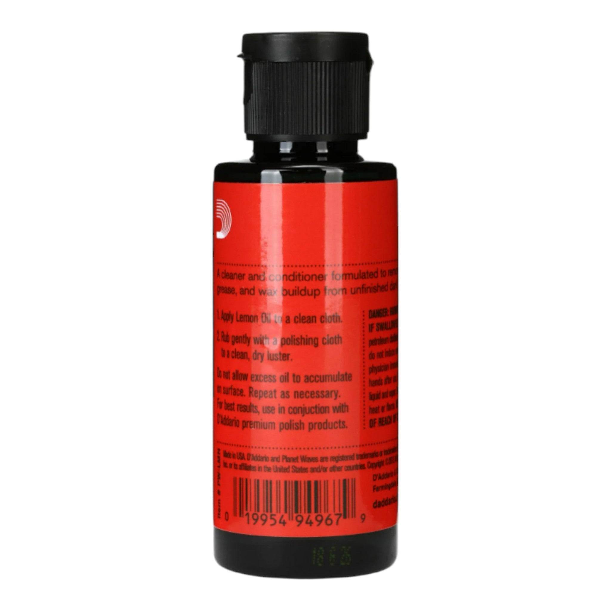 D'Addario PWLMN Lemon Oil Fingerboard Cleaner & Conditioner for Dark/Unfinished Woods - 59 ml (2 fl oz)