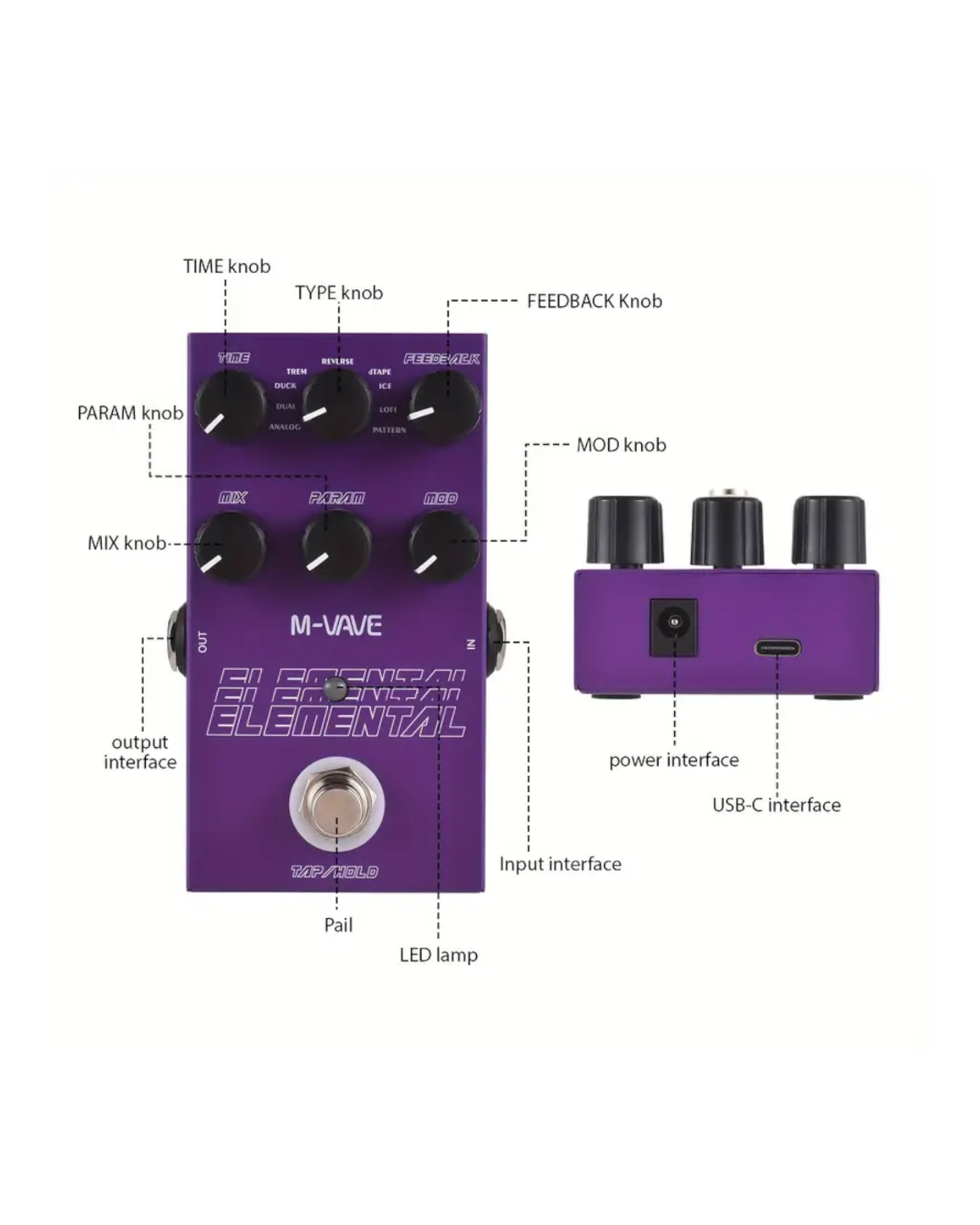 M-Vave Elemental Guitar Delay Effects Pedal / 9 Delay Effects - ELEMENTAL