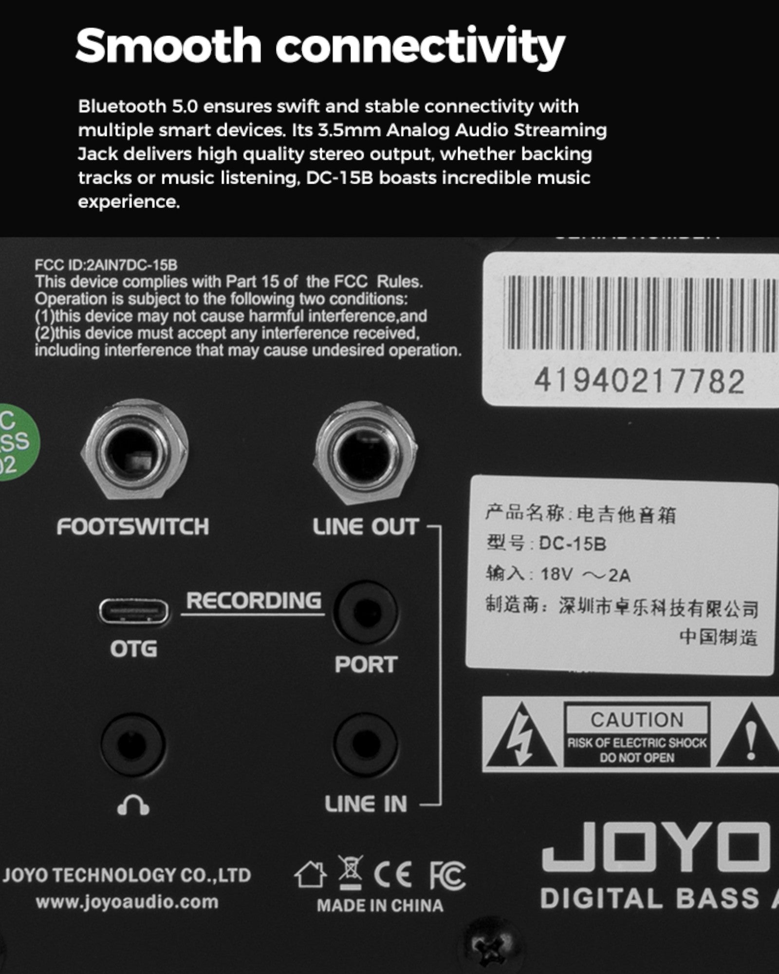 Joyo 15W Portable Digital Amp for Bass Guitar w/ Built-In Effects & Drum Machine - DC15B