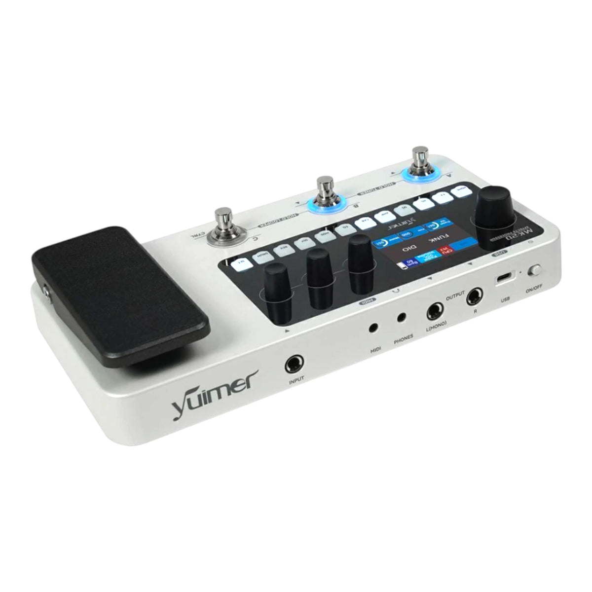 Yuimer MK20Y Portable Rechargeable 3-Switch Guitar & Bass Multi-Effects Floor Processor w/ Built-In Expression Pedal