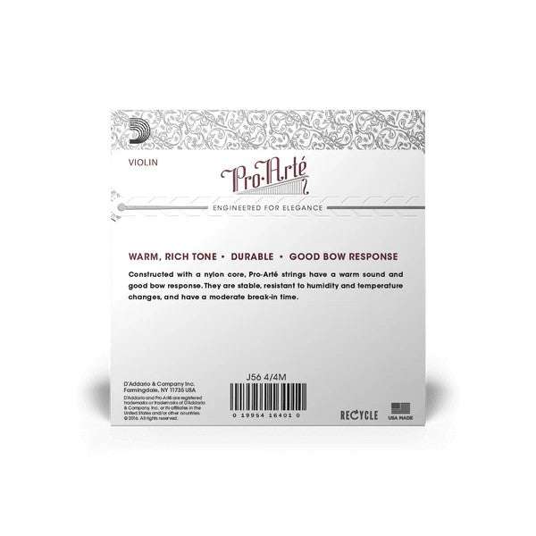 D’Addario J5644M "Pro-Arté" Synthetic Core Violin String Set - 4/4 Size - Medium Tension