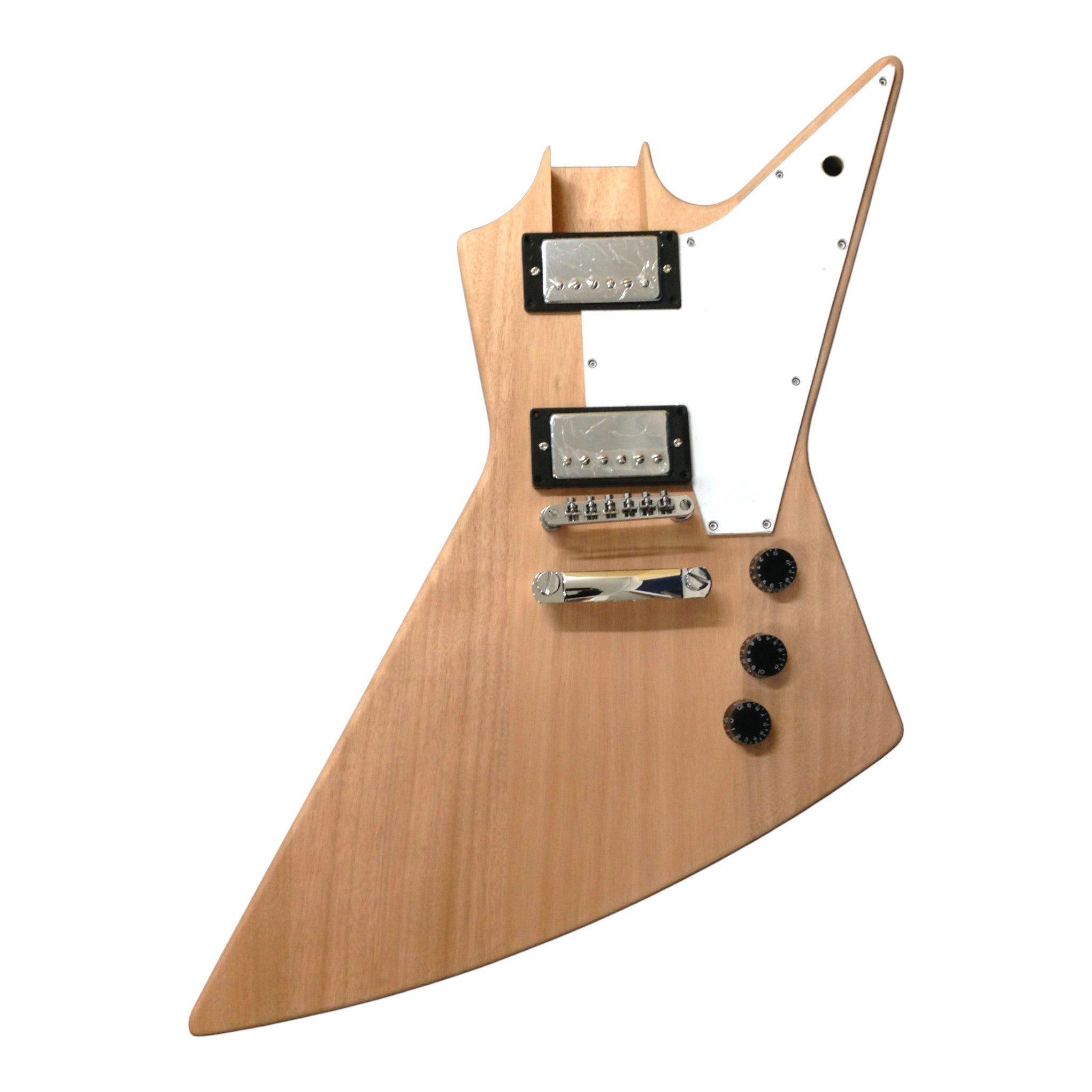 E1958 Solid Mahogany Set-Neck Explorer-Style H-H Electric Guitar DIY Kit - Complete No-Soldering w/ 3-Ply Pickguards in Black & White