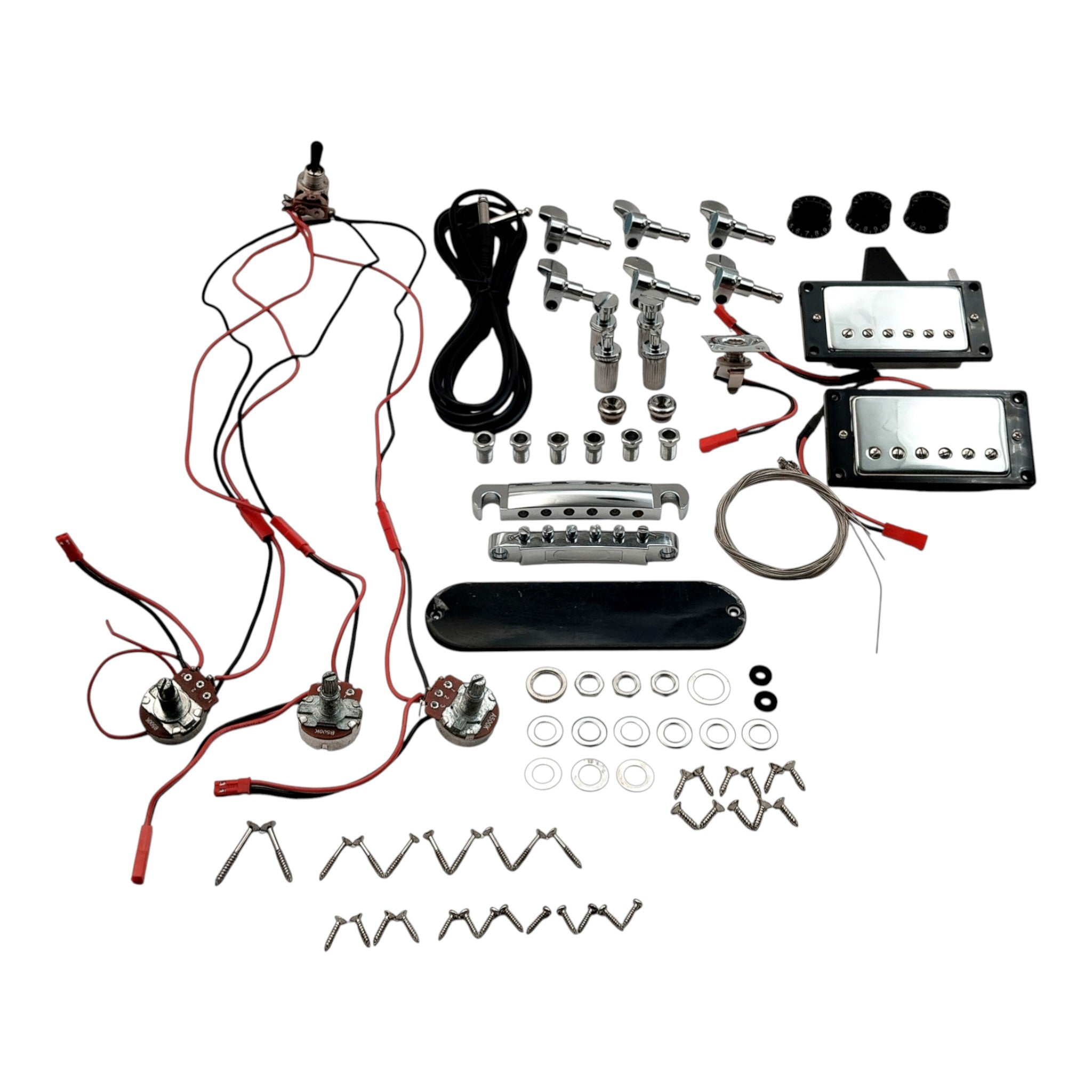 E1958 Solid Mahogany Set-Neck Explorer-Style H-H Electric Guitar DIY Kit - Complete No-Soldering w/ 3-Ply Pickguards in Black & White