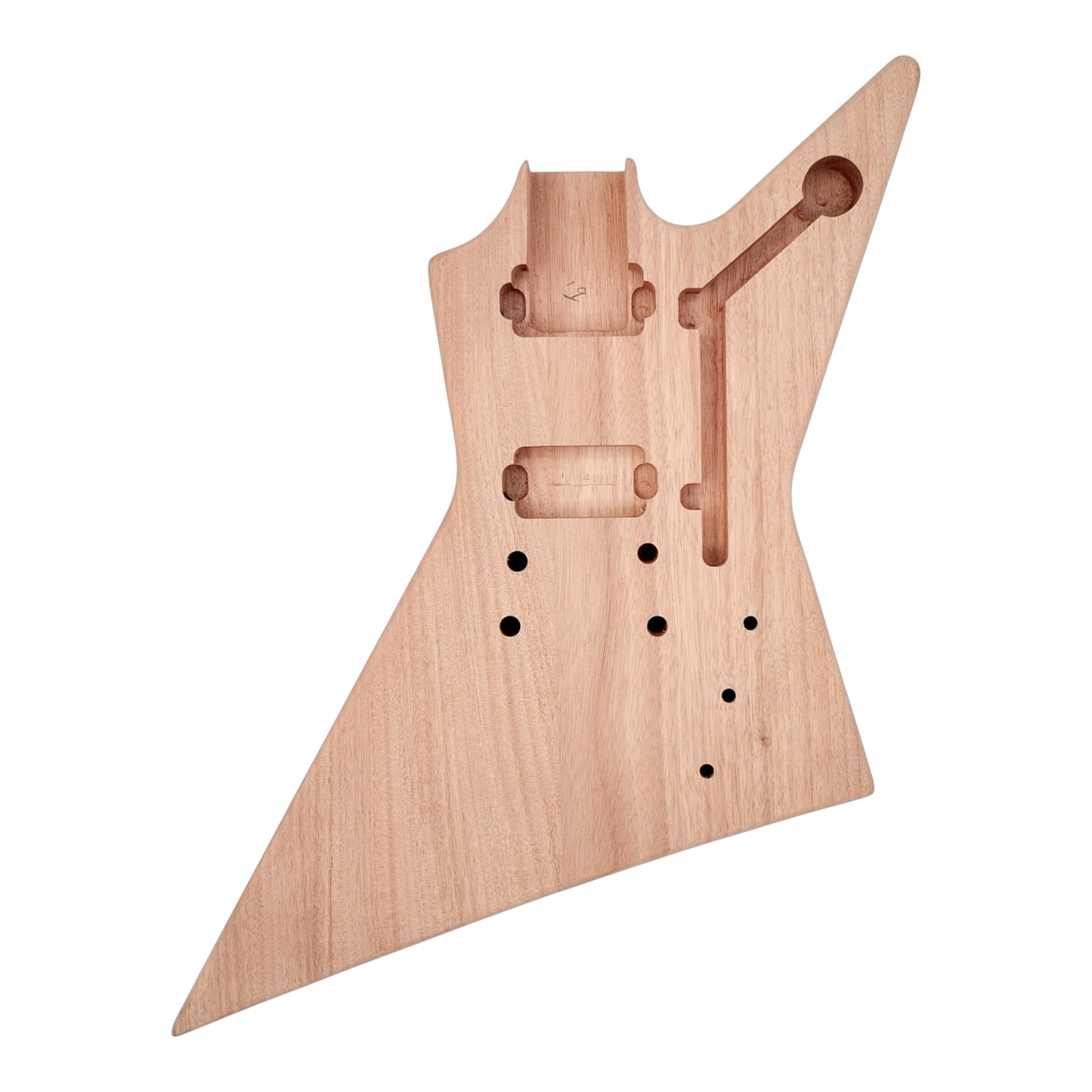 E1958 Solid Mahogany Set-Neck Explorer-Style H-H Electric Guitar DIY Kit - Complete No-Soldering w/ 3-Ply Pickguards in Black & White