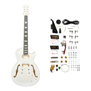 E239DIYWH Semi-Hollow White-Primed Basswood Body Maple Set-Neck HLP H-H Electric Guitar DIY Kit - Complete No-Soldering w/ 3-Ply Ebony Trims & Chrome Hardware