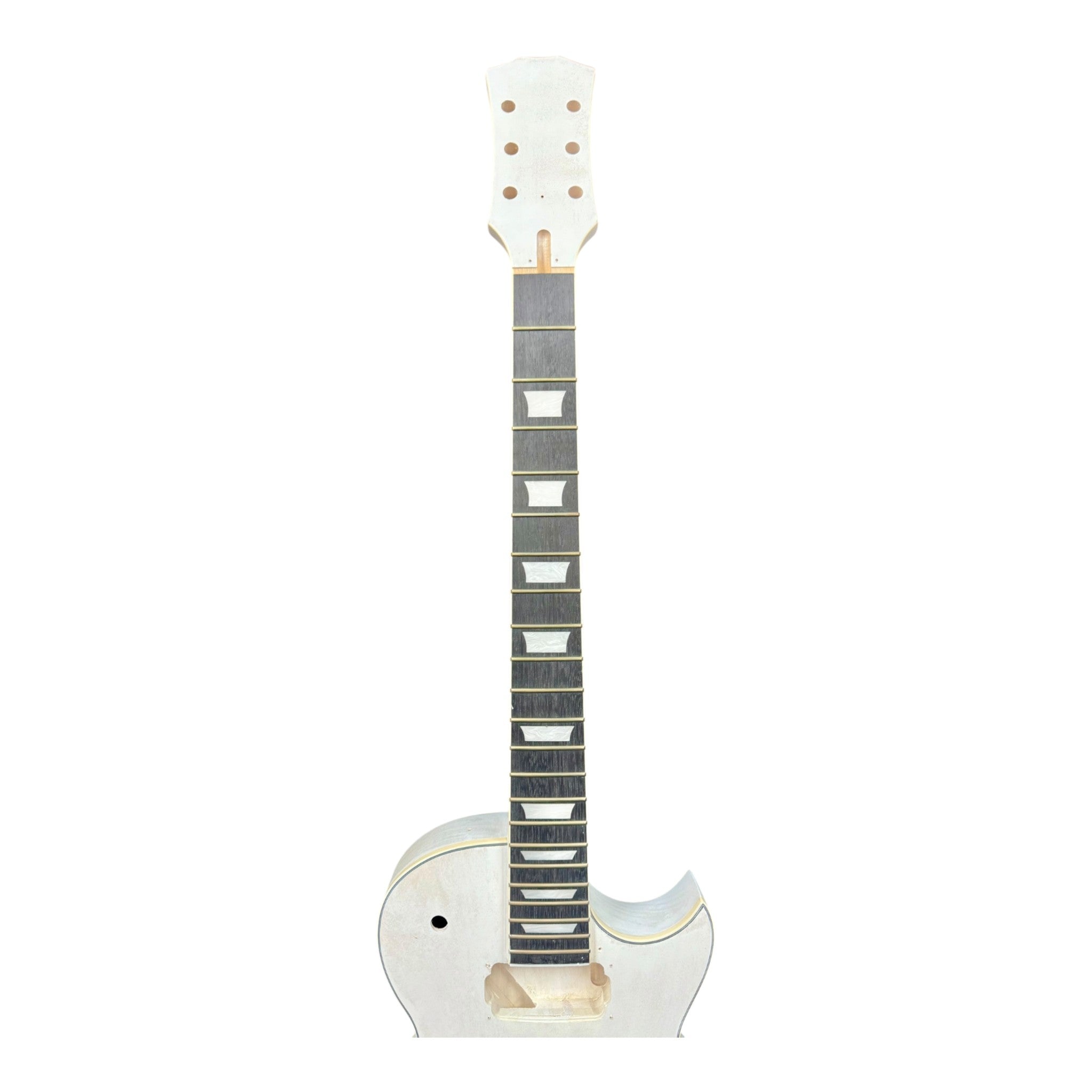 E239DIYWH Semi-Hollow White-Primed Basswood Body Maple Set-Neck HLP H-H Electric Guitar DIY Kit - Complete No-Soldering w/ 3-Ply Ebony Trims & Chrome Hardware