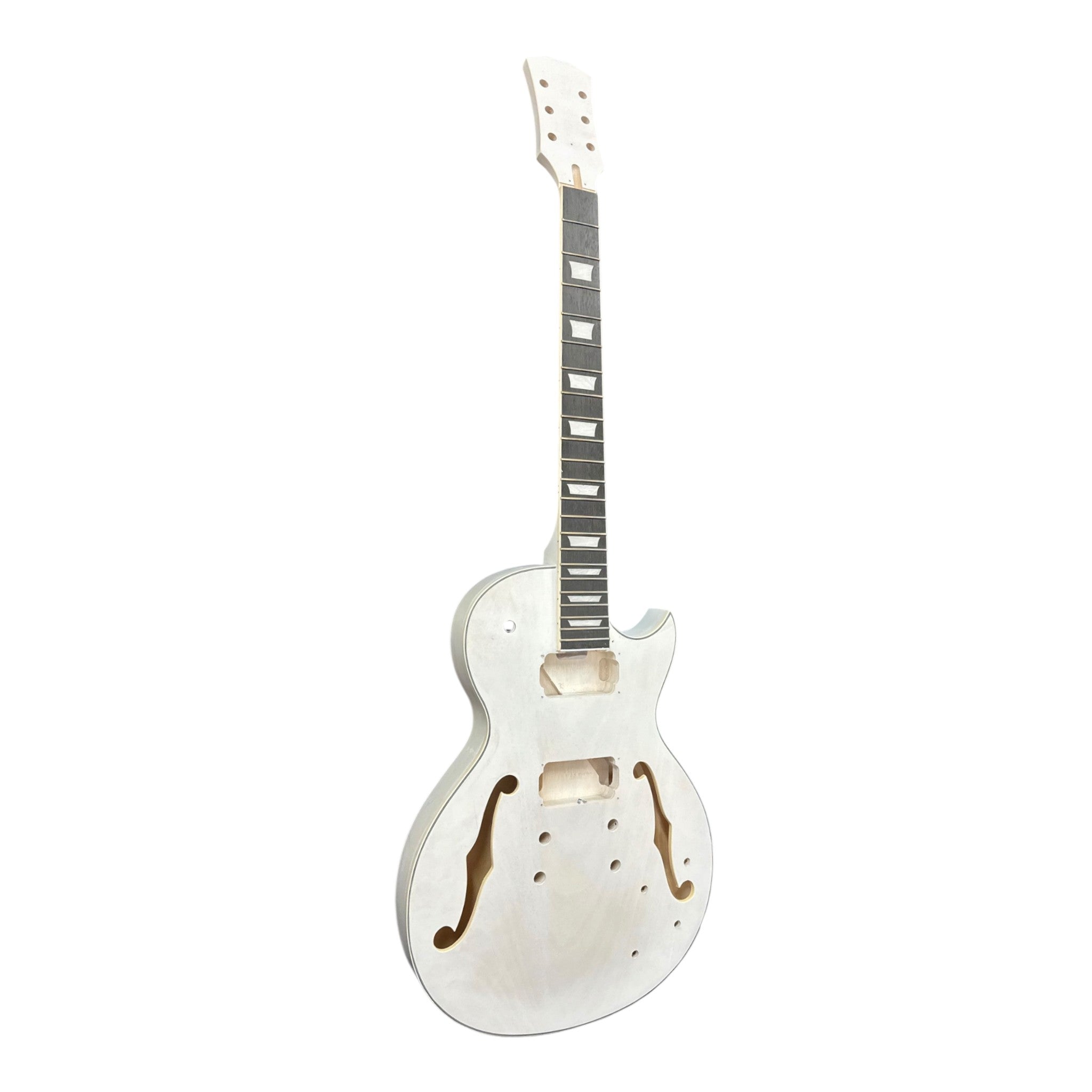E239DIYWH Semi-Hollow White-Primed Basswood Body Maple Set-Neck HLP H-H Electric Guitar DIY Kit - Complete No-Soldering w/ 3-Ply Ebony Trims & Chrome Hardware