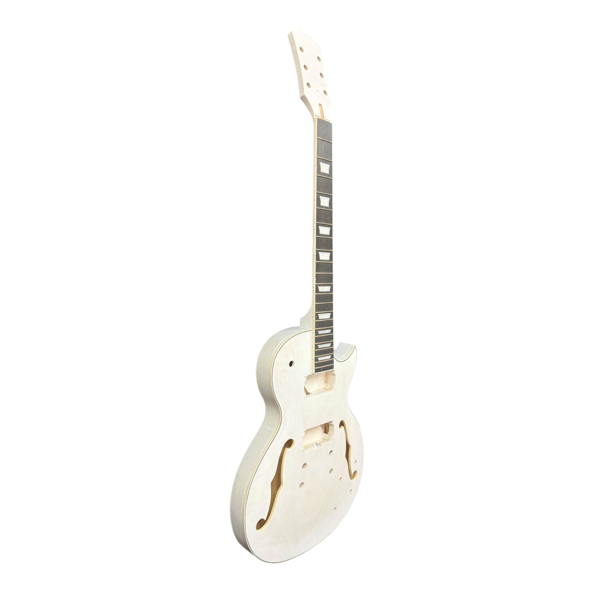 E239DIYWH Semi-Hollow White-Primed Basswood Body Maple Set-Neck HLP H-H Electric Guitar DIY Kit - Complete No-Soldering w/ 3-Ply Ebony Trims & Chrome Hardware