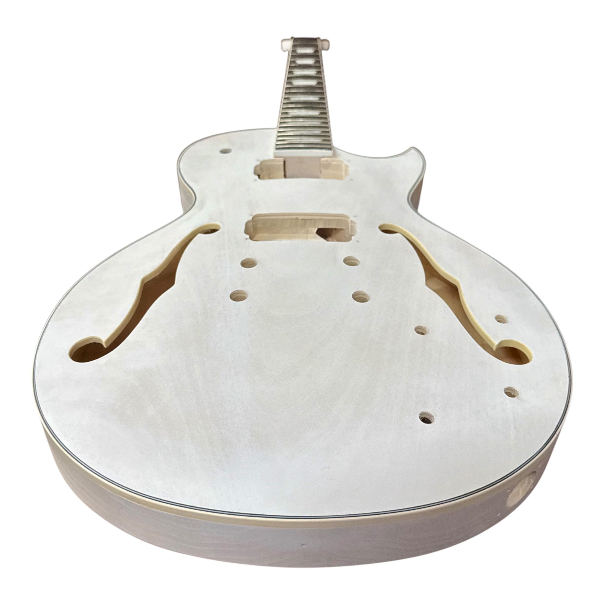 E239DIYWH Semi-Hollow White-Primed Basswood Body Maple Set-Neck HLP H-H Electric Guitar DIY Kit - Complete No-Soldering w/ 3-Ply Ebony Trims & Chrome Hardware