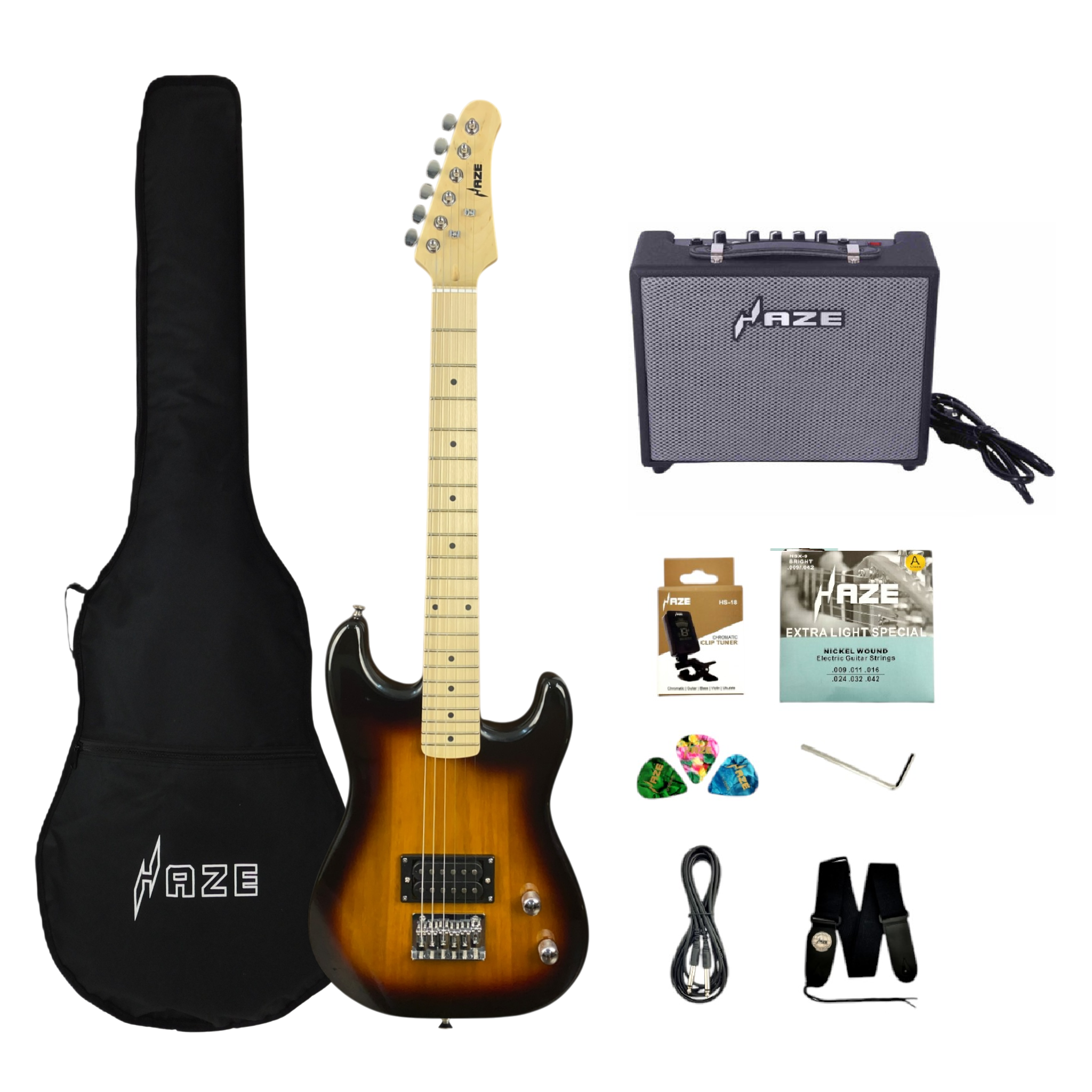 Haze HST01 Sunburst 3/4 Size Student Electric Guitar + 10W Amp (Optional)