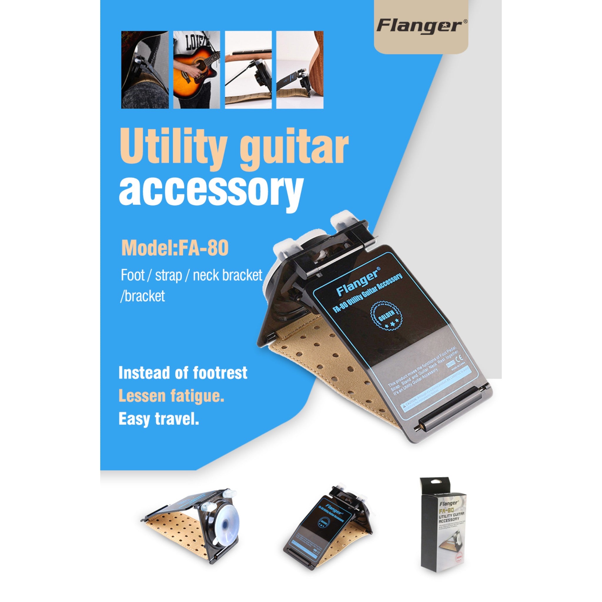 (PREORDER: MID OCT 2026) Flanger FA80 Multi-Functional Guitar Support, Footstool & Neck Rest in Black