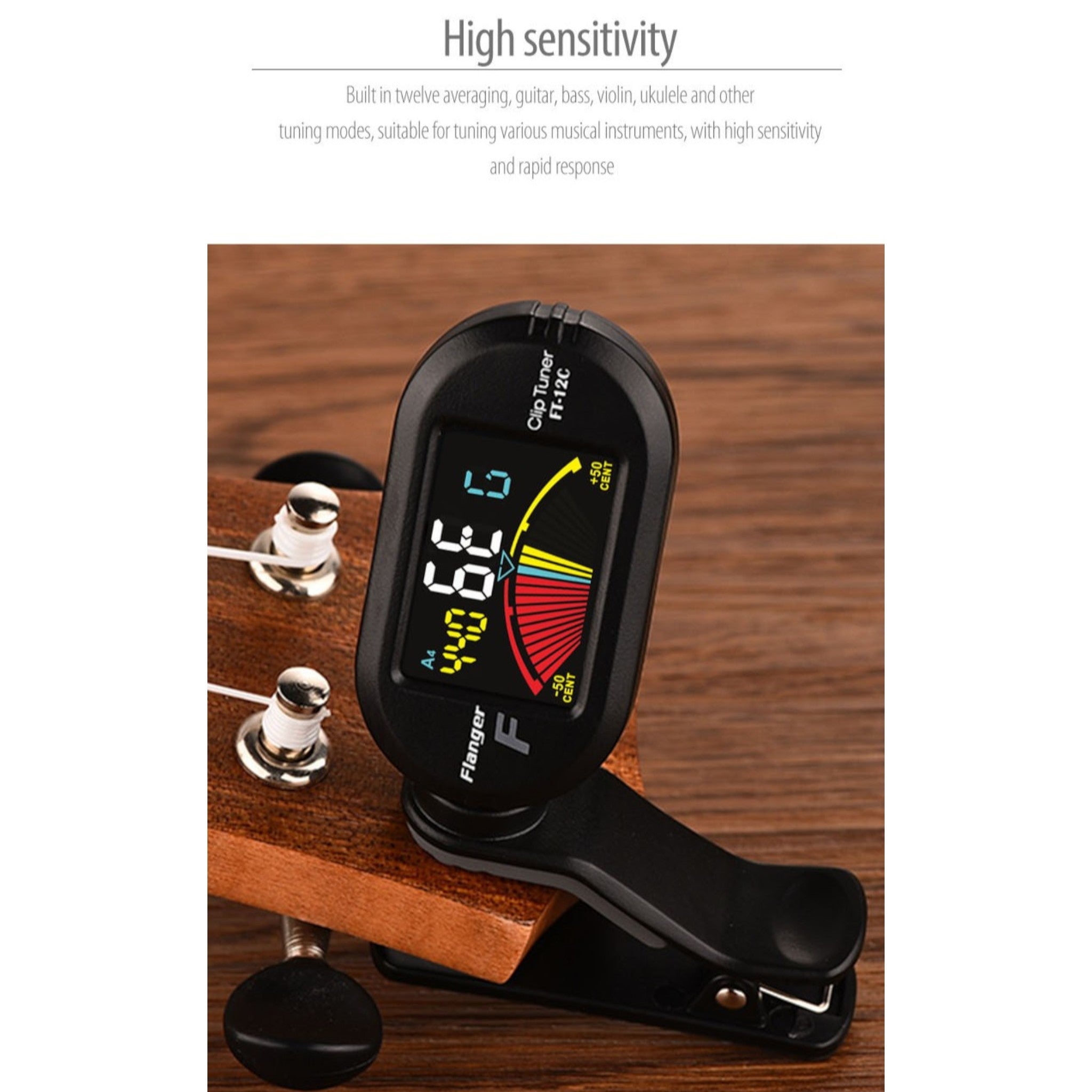 (PREORDER: Mid OCT 2026) Flanger FT12C Chromatic Clip-On Tuner with Colour LCD Display - Guitar, Bass, Violin & Ukulele