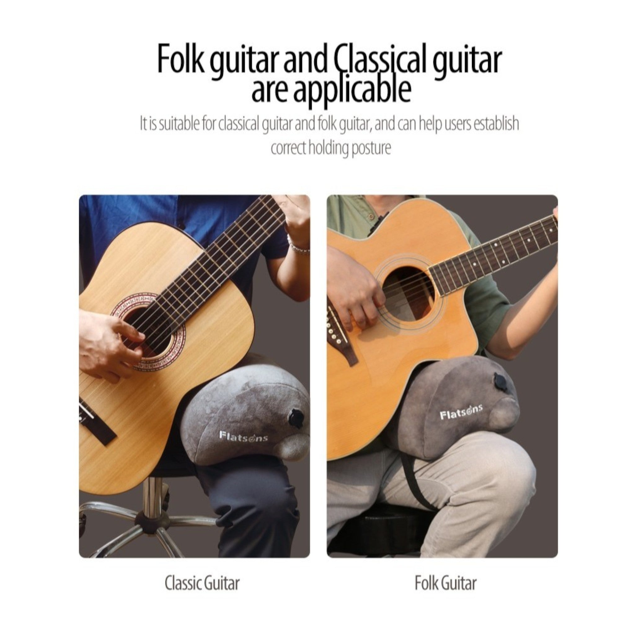 (PREDORDER: MID OCT 2026) Flatsons FA80A Inflatable Ergonomic Acoustic & Classical Guitar Leg Support Cushion in Grey