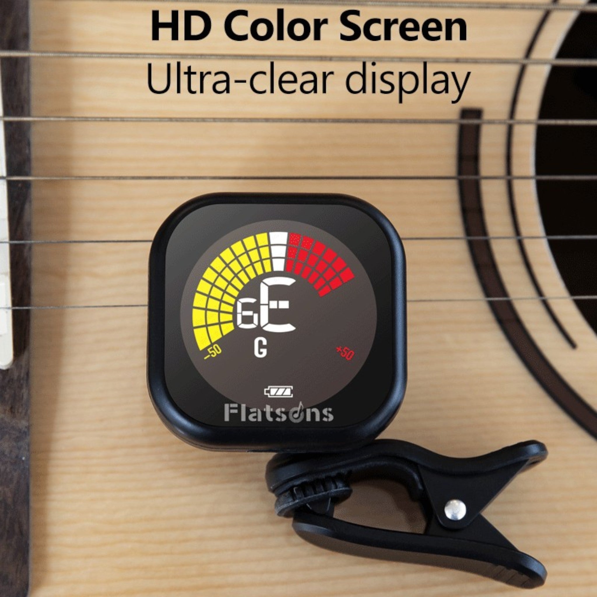 (PREDORDER: MID OCT 2026) Flatsons FT3 Rechargeable Chromatic Clip-On Tuner with Colour Display - Guitar, Bass, Ukulele & Violin